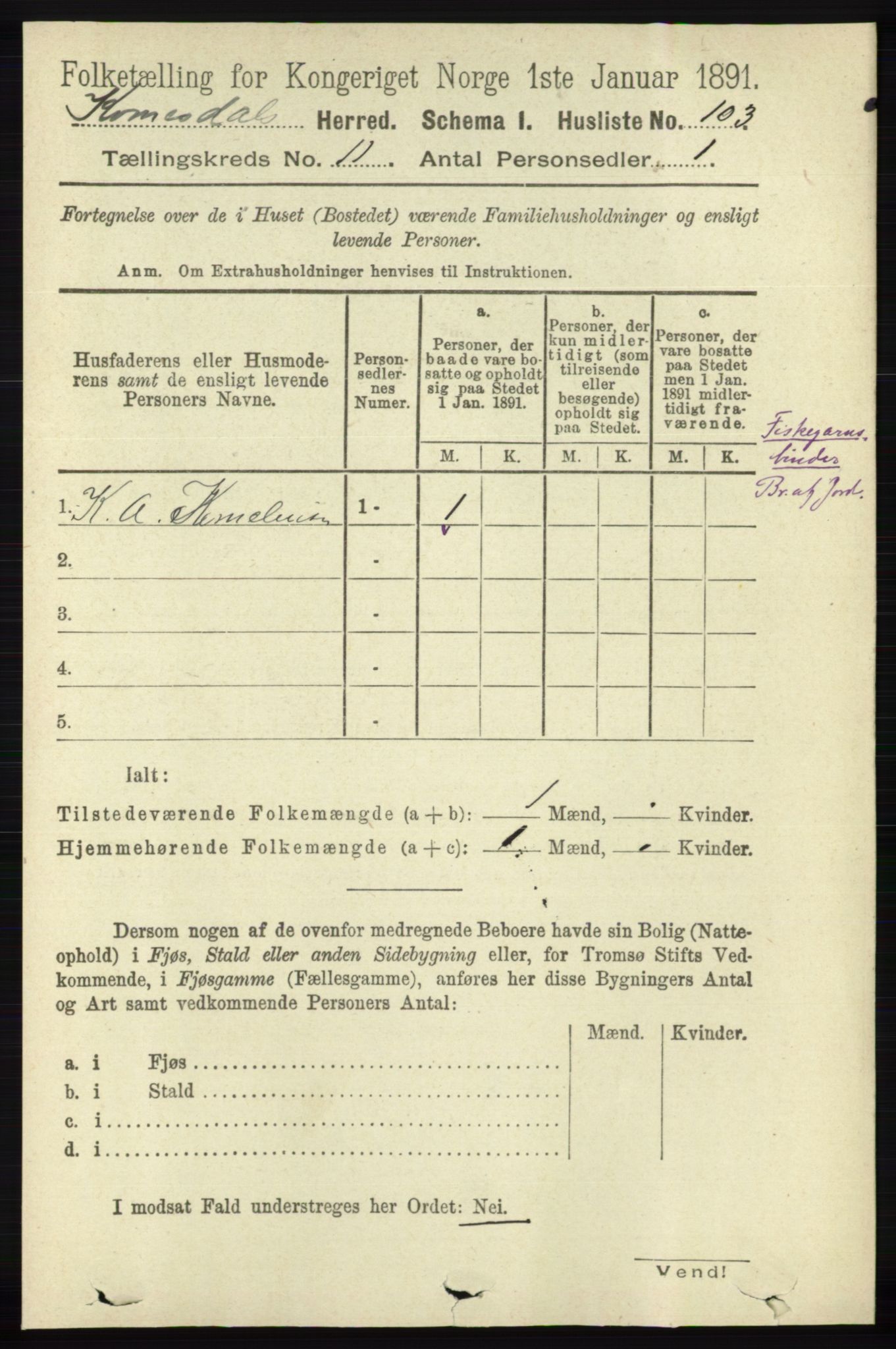 RA, 1891 census for 1037 Kvinesdal, 1891, p. 4498