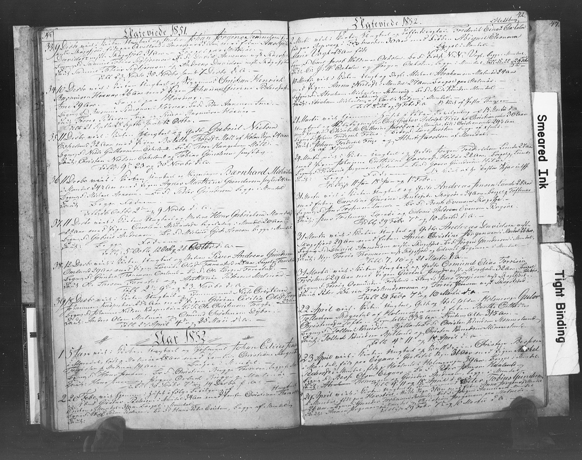 Mandal sokneprestkontor, AV/SAK-1111-0030/F/Fb/Fba/L0007: Parish register (copy) no. B 1G, 1850-1853, p. 42
