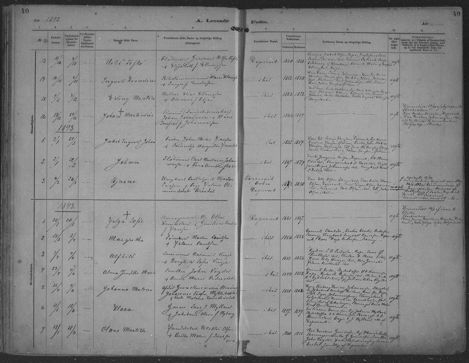Kopervik sokneprestkontor, SAST/A-101850/H/Ha/Haa/L0001: Parish register (official) no. A 1, 1880-1919, p. 40