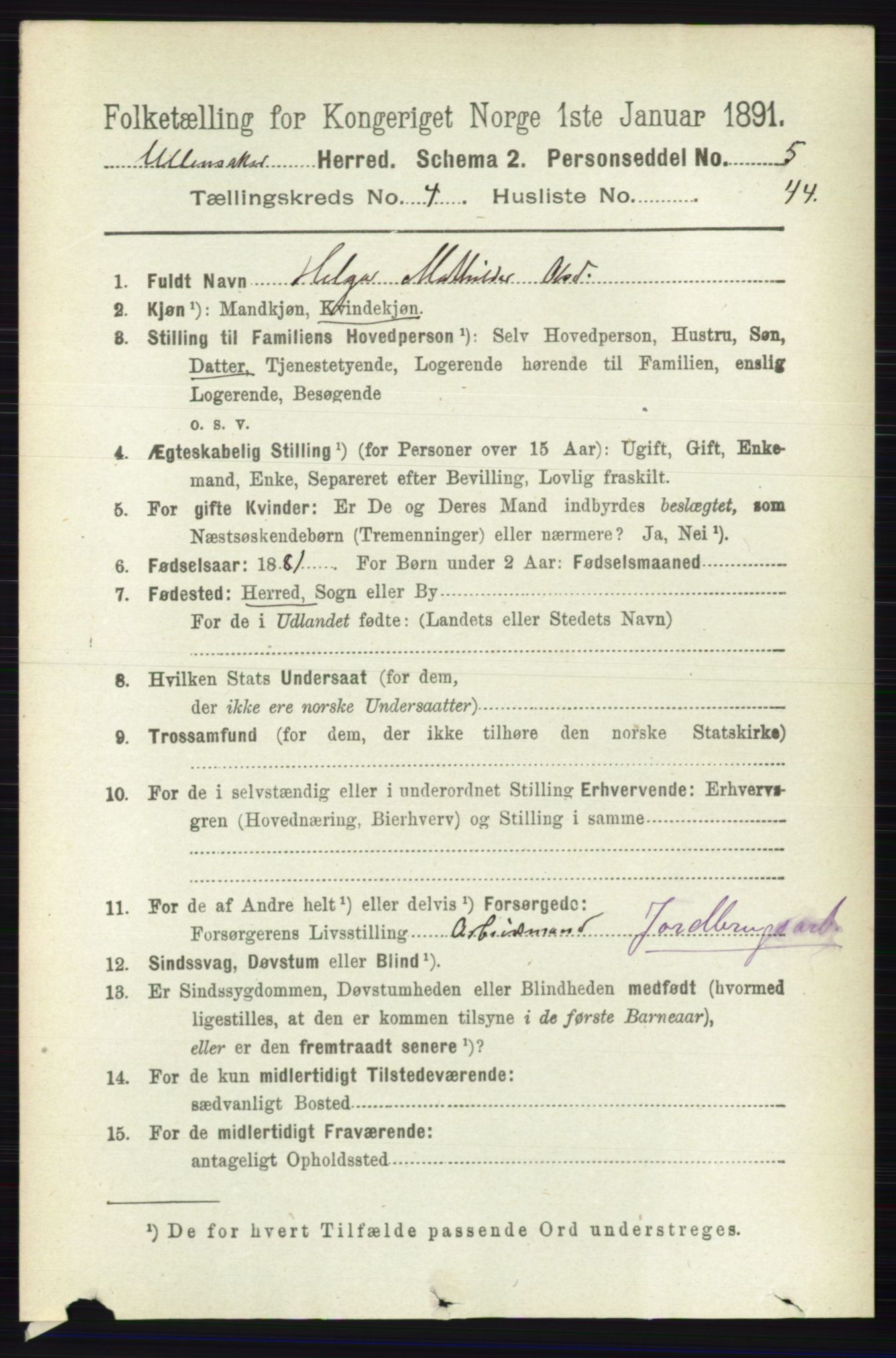 RA, 1891 census for 0235 Ullensaker, 1891, p. 1738