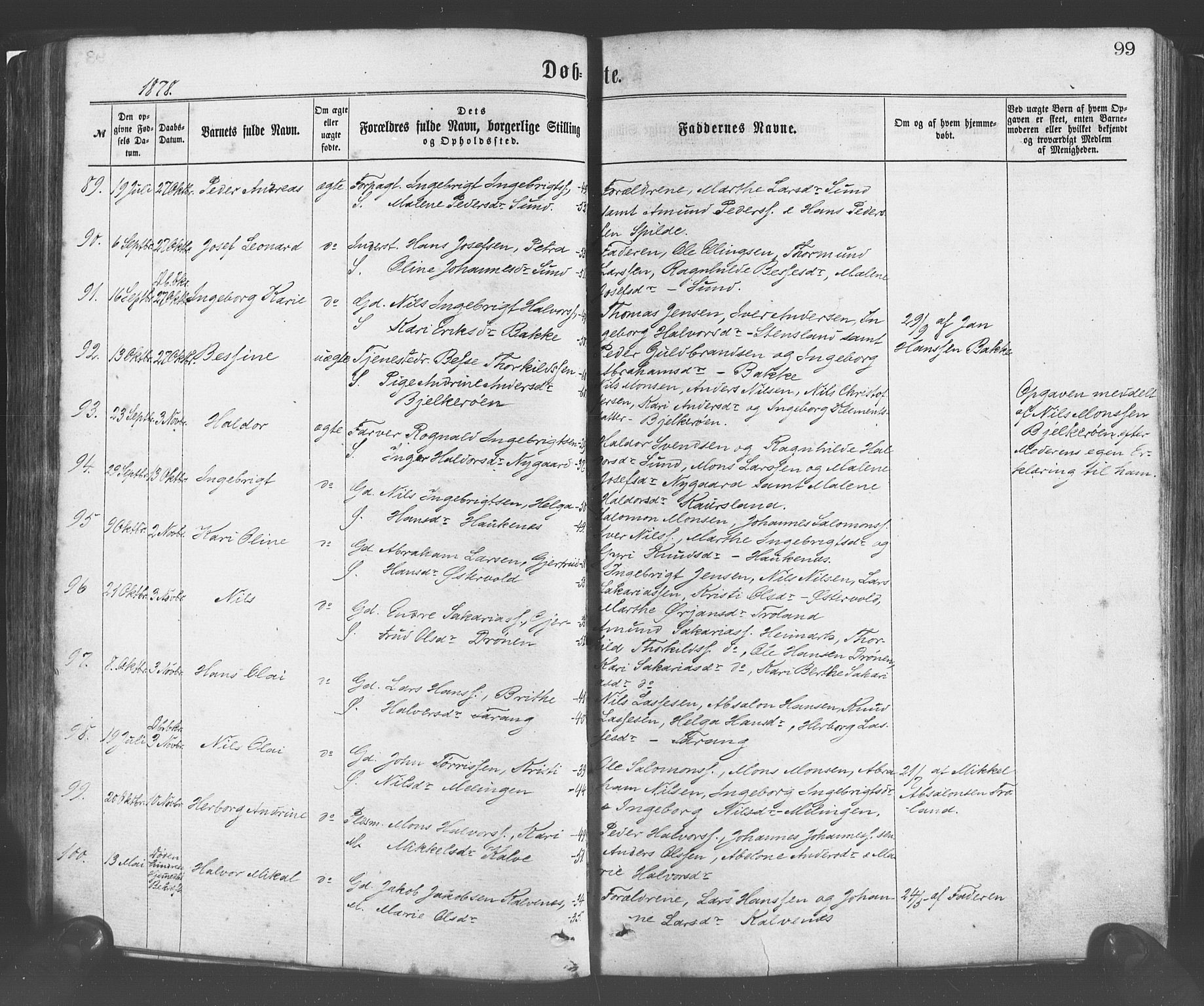 Sund sokneprestembete, AV/SAB-A-99930: Parish register (official) no. A 15, 1867-1881, p. 99