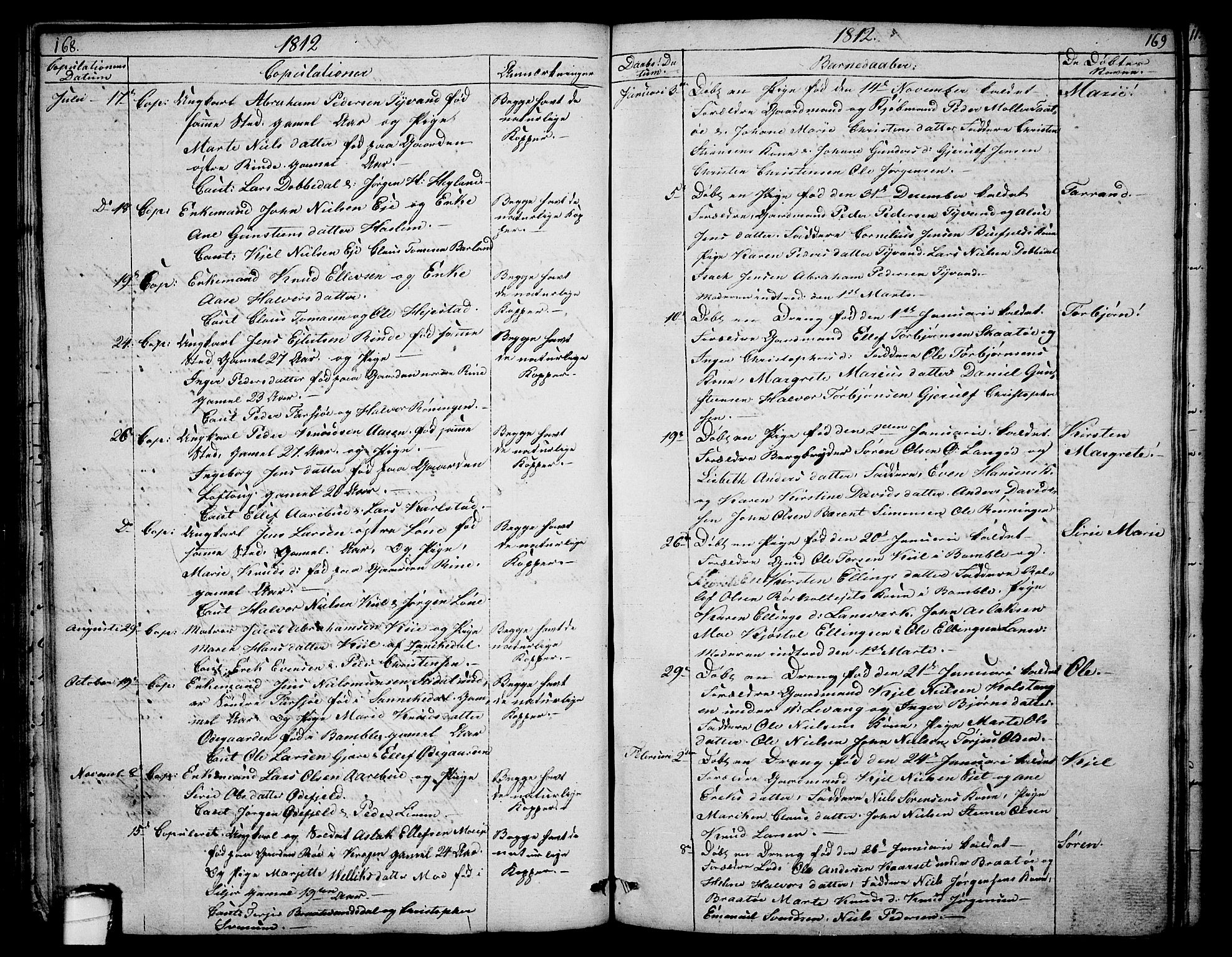 Sannidal kirkebøker, SAKO/A-296/F/Fa/L0003: Parish register (official) no. 3, 1803-1813, p. 168-169