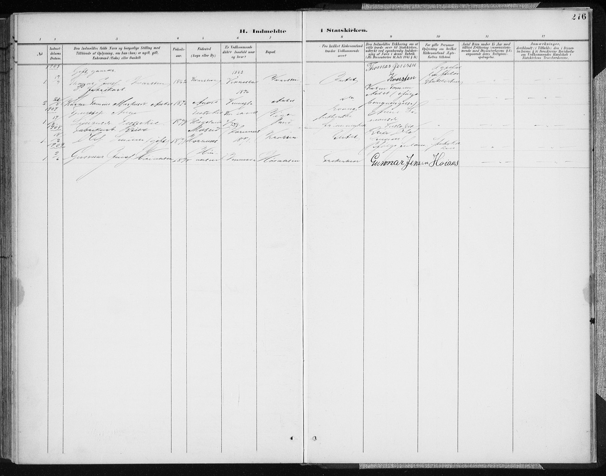 Vennesla sokneprestkontor, AV/SAK-1111-0045/Fa/Fab/L0005: Parish register (official) no. A 5, 1897-1909, p. 276