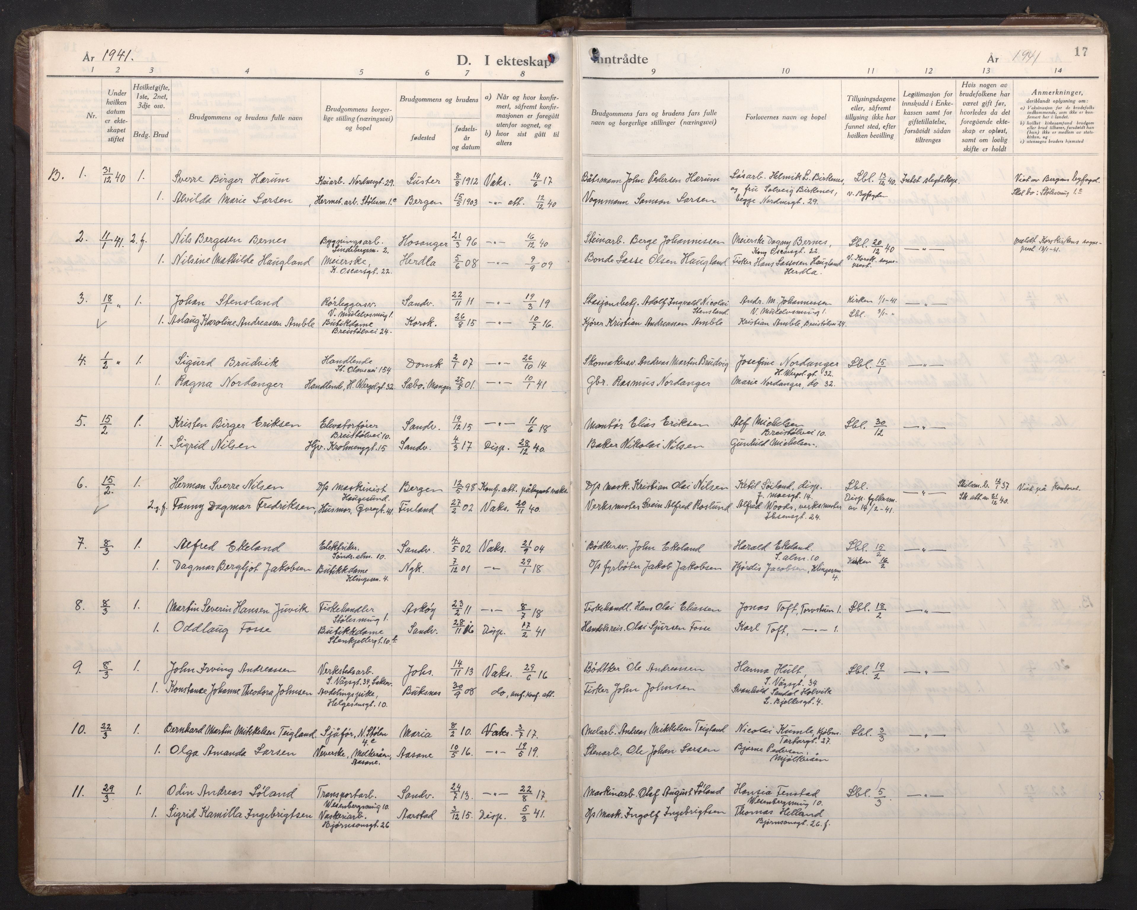 Mariakirken Sokneprestembete, SAB/A-76901/H/Haa/L0019: Parish register (official) no. D 1, 1939-1963, p. 16b-17a
