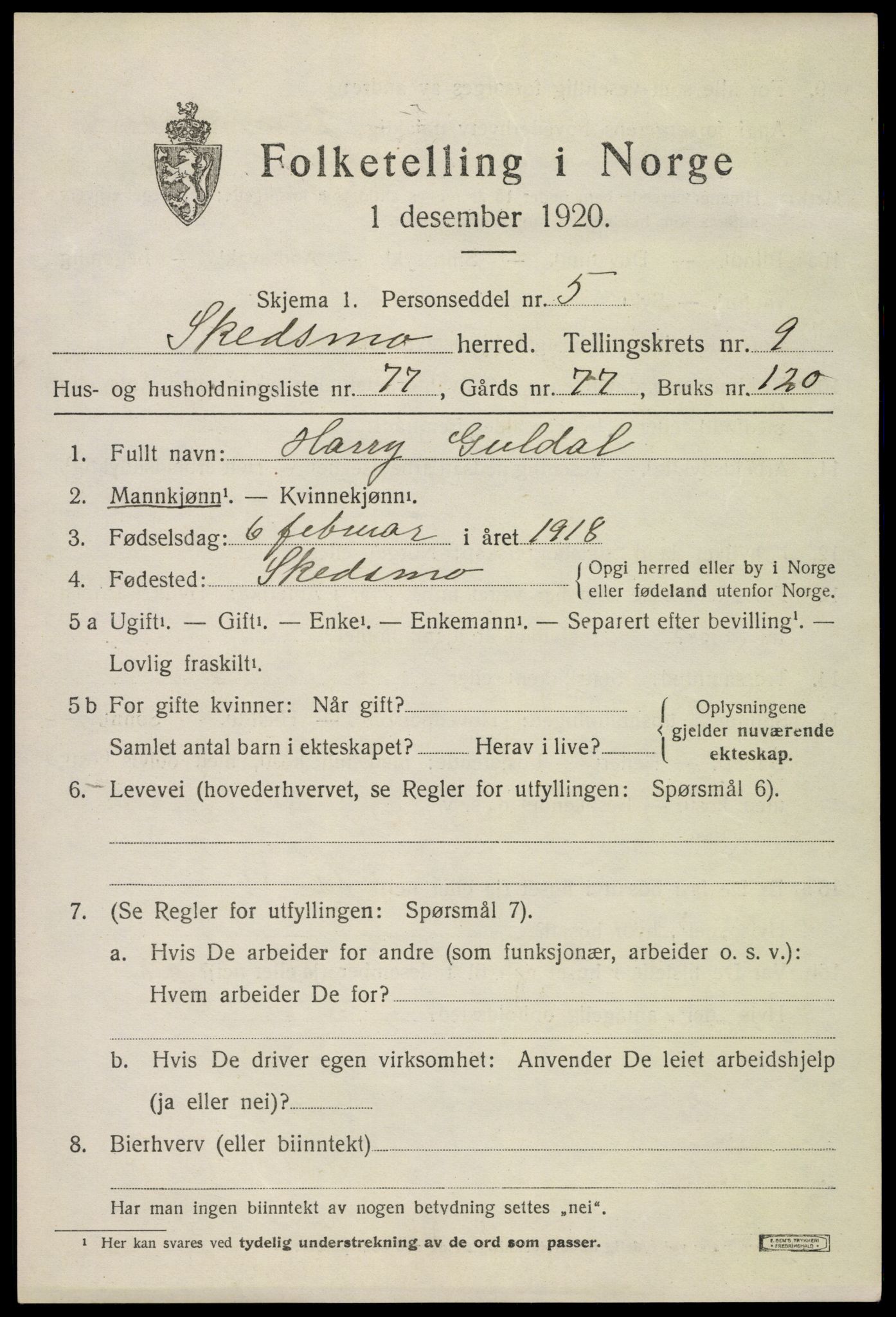 SAO, 1920 census for Skedsmo, 1920, p. 11619