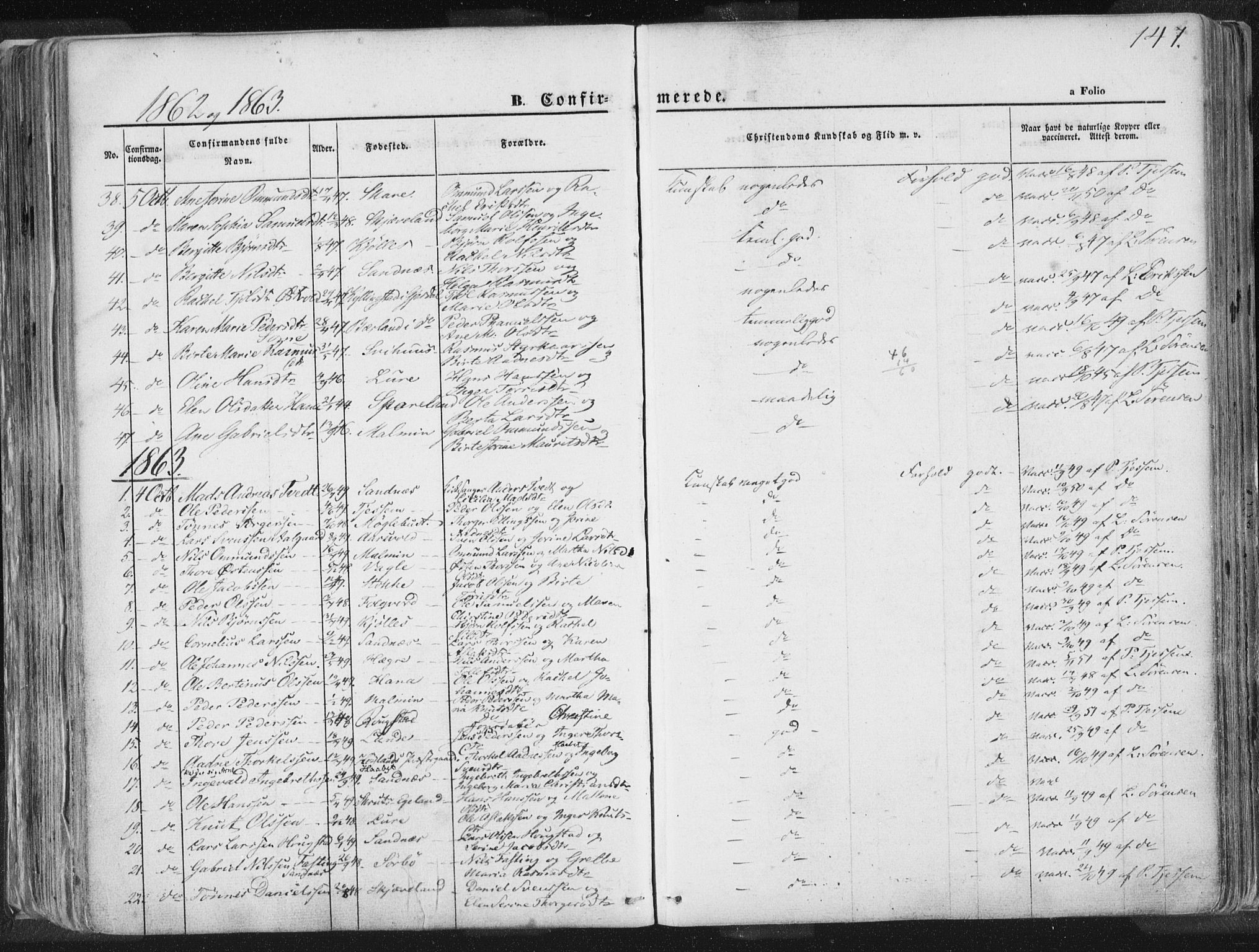 Høyland sokneprestkontor, SAST/A-101799/001/30BA/L0010: Parish register (official) no. A 9.1, 1857-1877, p. 147