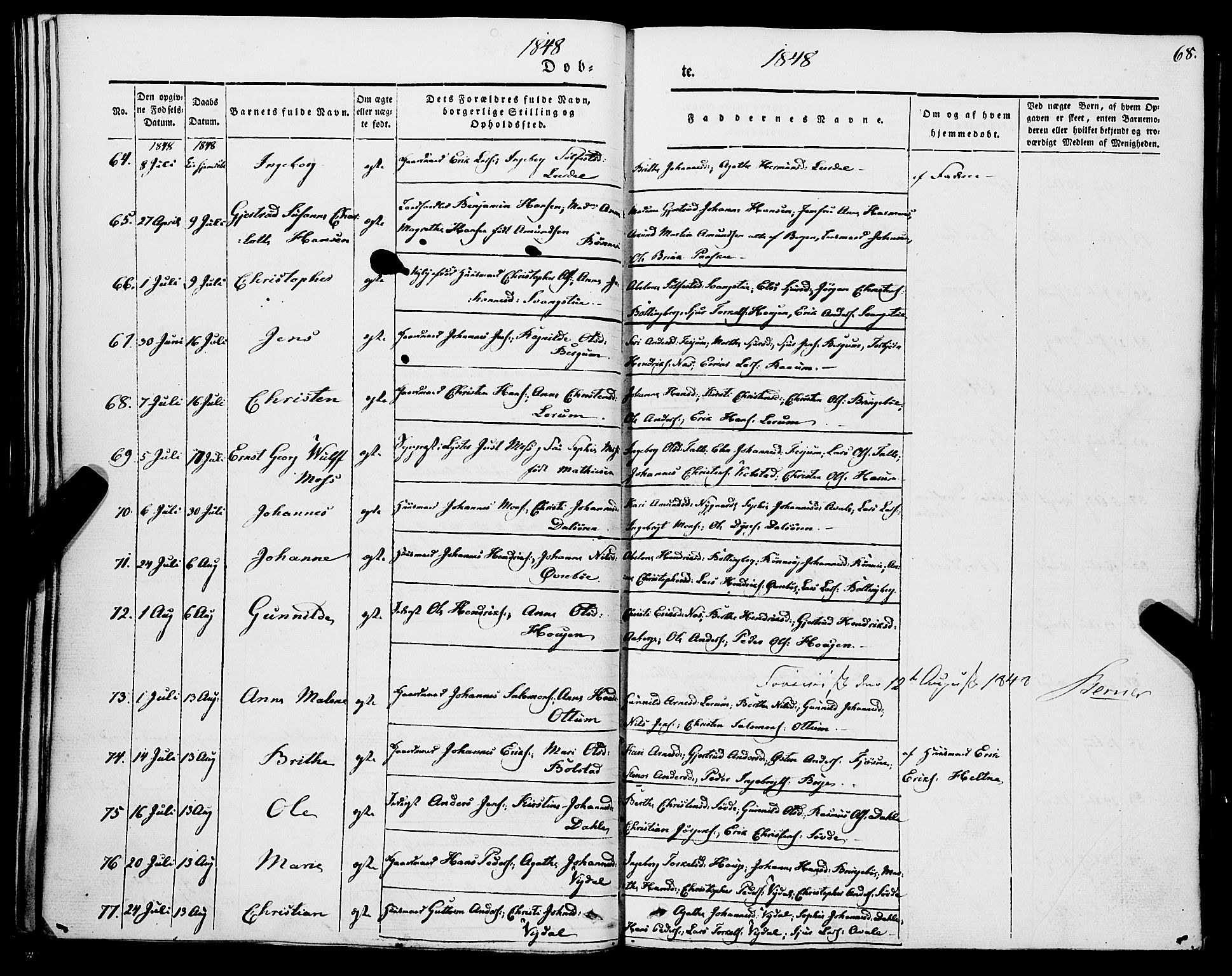 Luster sokneprestembete, AV/SAB-A-81101/H/Haa/Haaa/L0006: Parish register (official) no. A 6, 1840-1848, p. 68