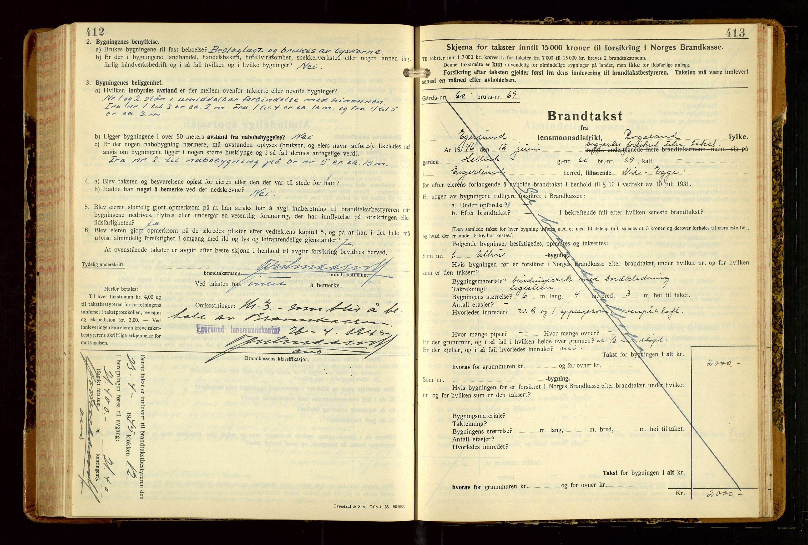 Eigersund lensmannskontor, AV/SAST-A-100171/Gob/L0007: "Brandtakstprotokoll", 1938-1955, p. 412-413