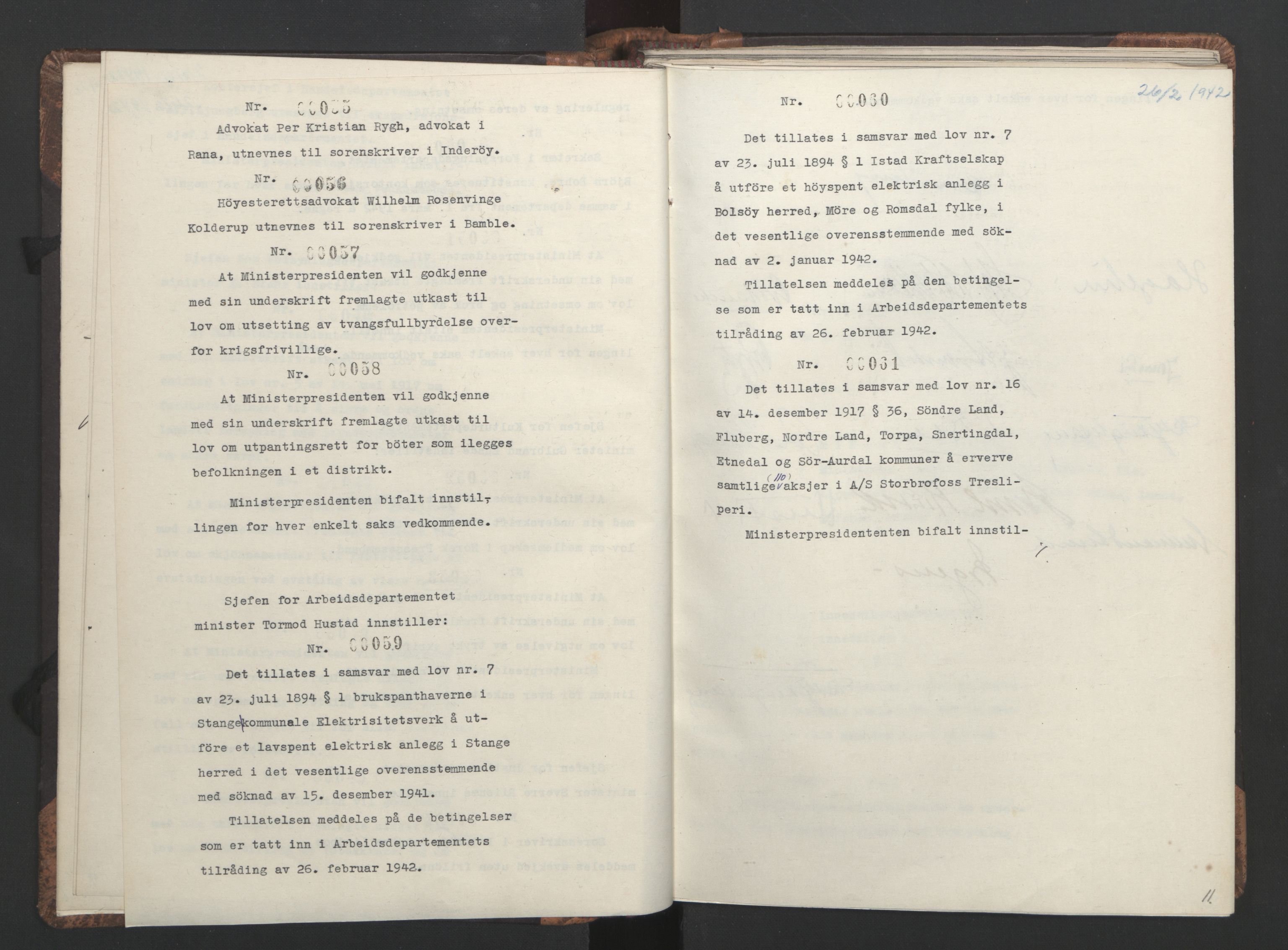 NS-administrasjonen 1940-1945 (Statsrådsekretariatet, de kommisariske statsråder mm), RA/S-4279/D/Da/L0001: Beslutninger og tillegg (1-952 og 1-32), 1942, p. 14