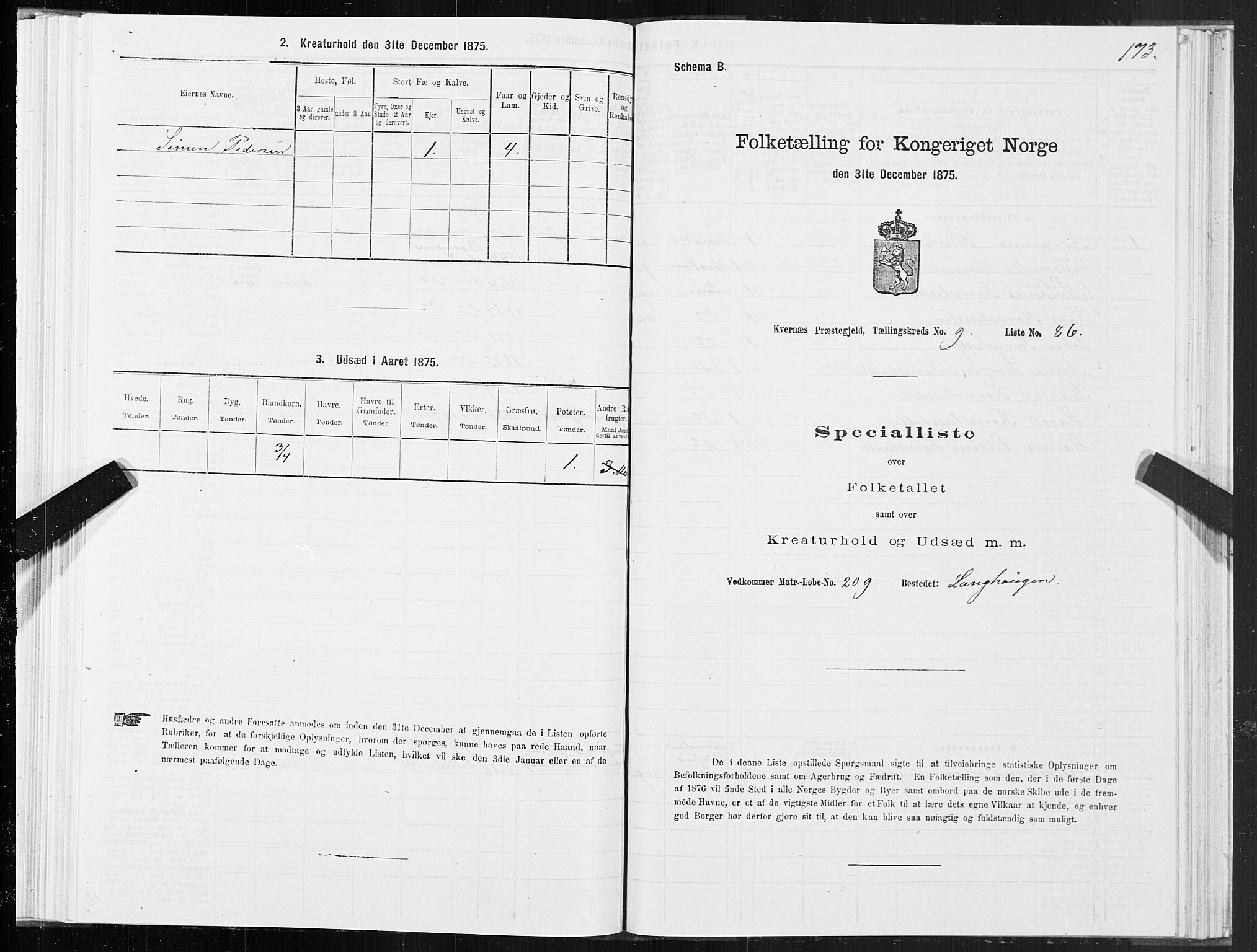 SAT, 1875 census for 1553P Kvernes, 1875, p. 5173