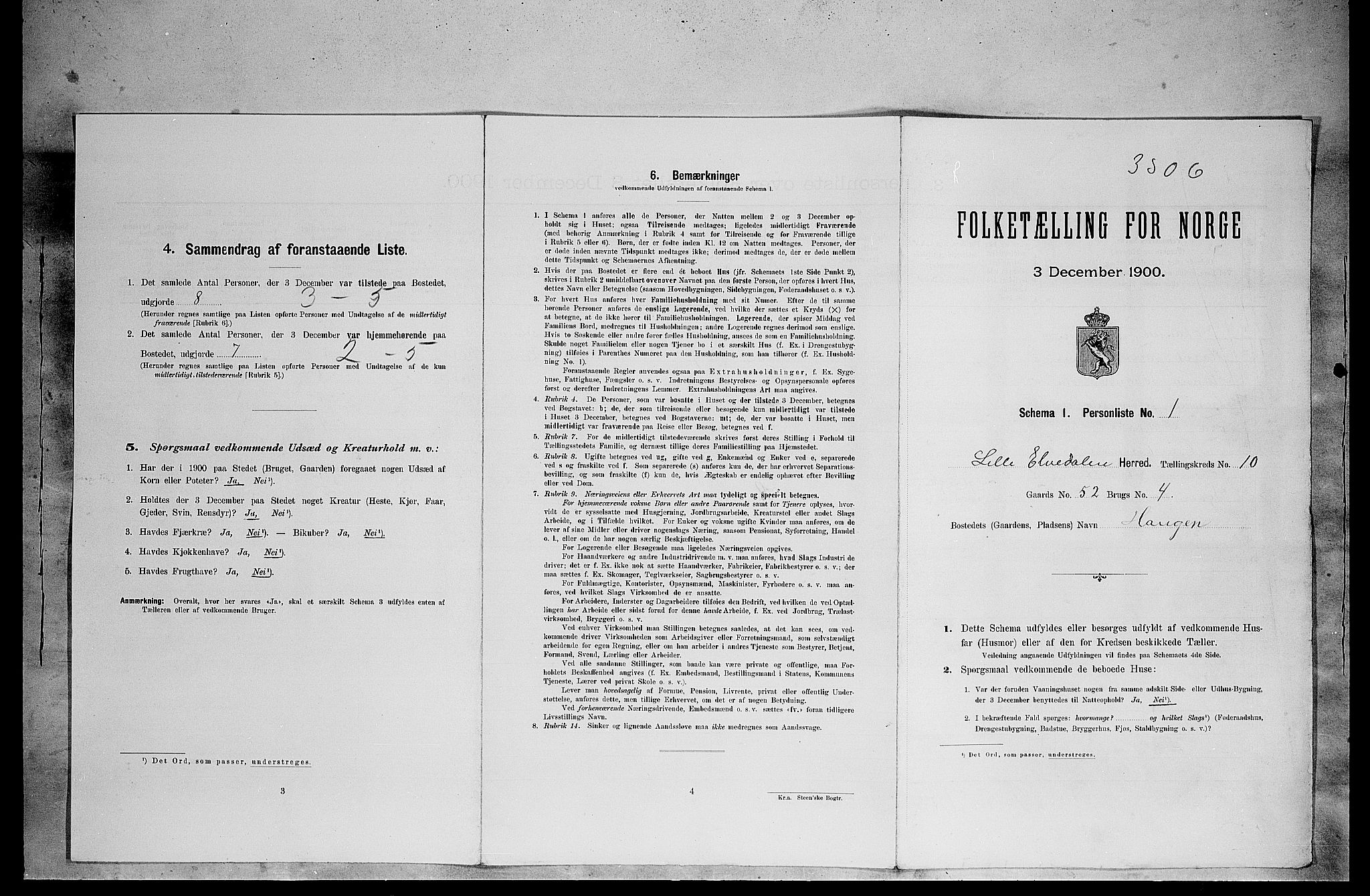 SAH, 1900 census for Lille Elvedalen, 1900, p. 726