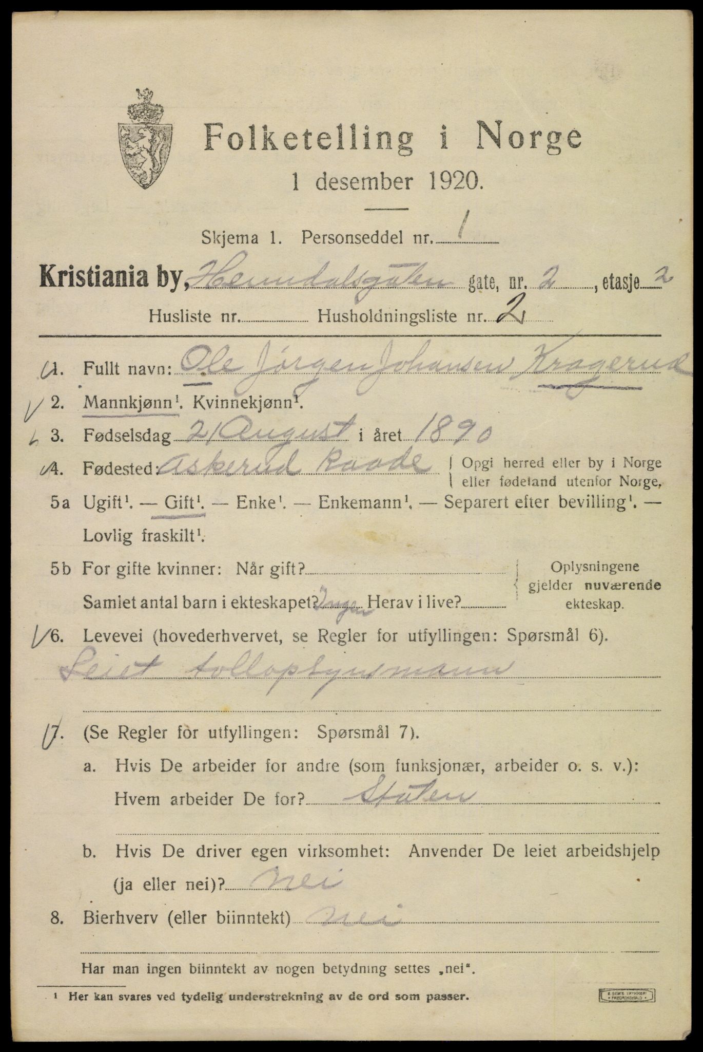 SAO, 1920 census for Kristiania, 1920, p. 278709