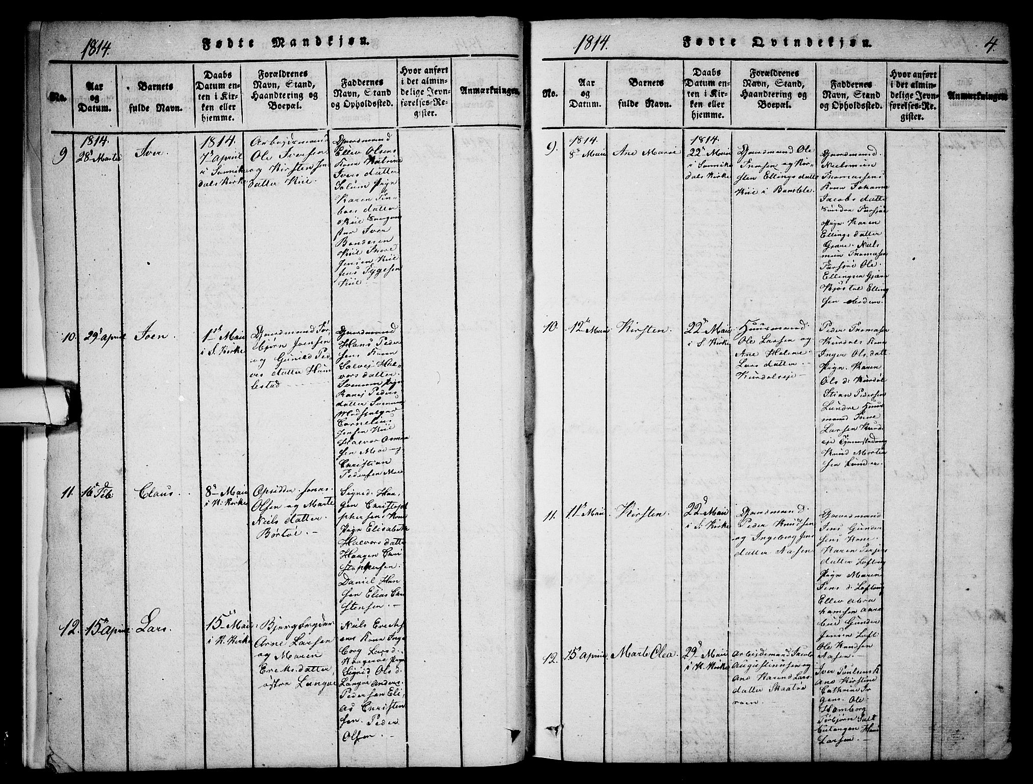 Sannidal kirkebøker, SAKO/A-296/F/Fa/L0004: Parish register (official) no. 4, 1814-1829, p. 4