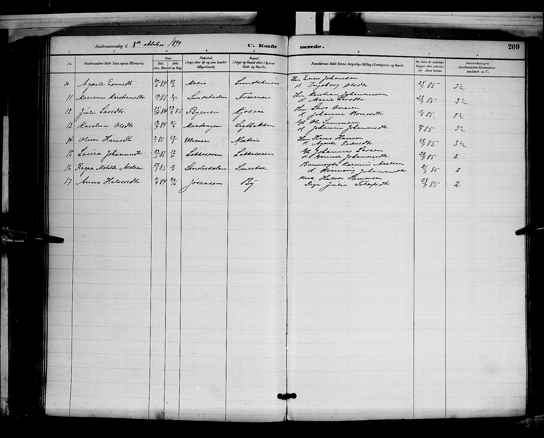 Ringsaker prestekontor, SAH/PREST-014/L/La/L0012: Parish register (copy) no. 12, 1891-1902, p. 209