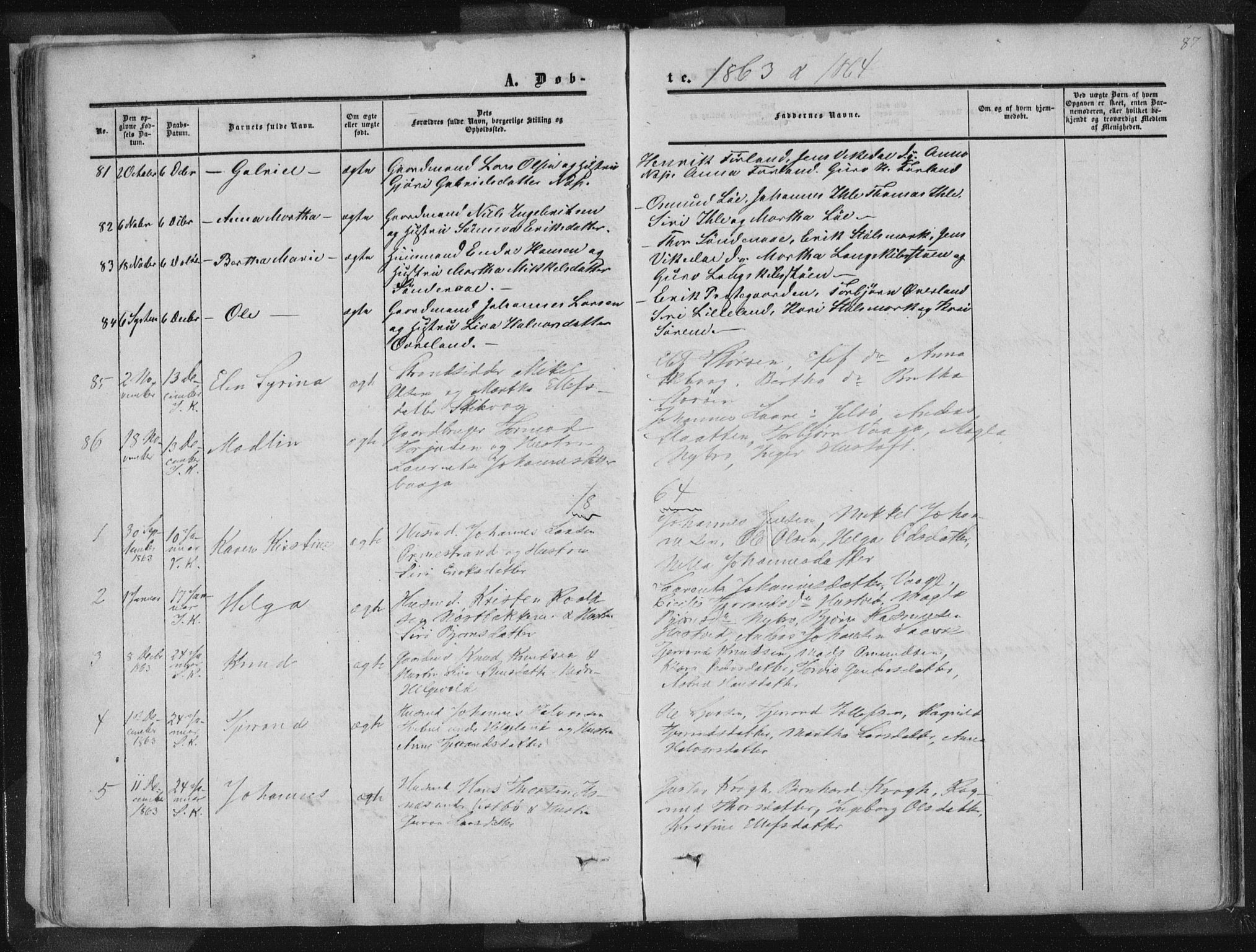 Vikedal sokneprestkontor, AV/SAST-A-101840/01/IV: Parish register (official) no. A 6.1, 1851-1867, p. 87