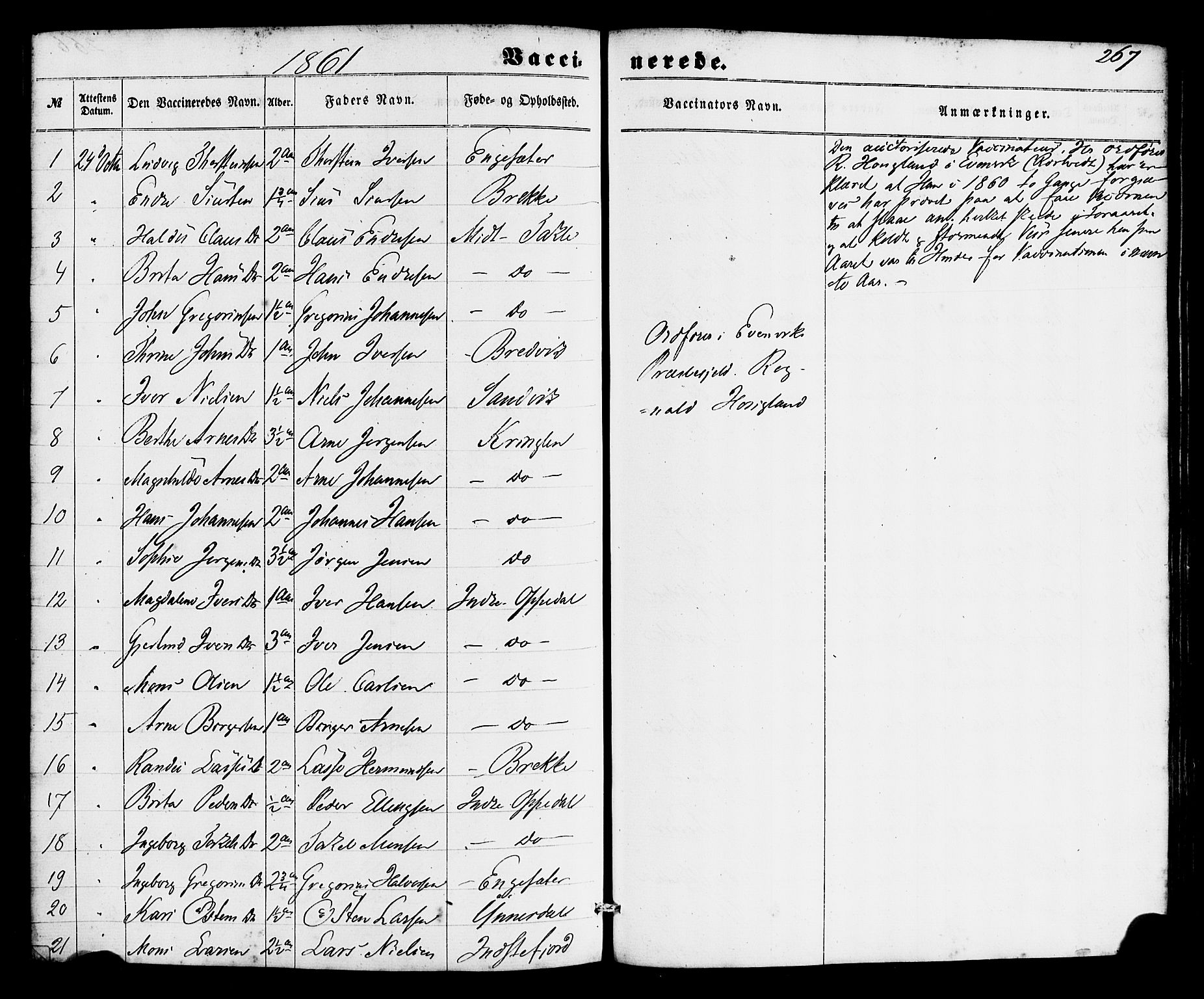 Gulen sokneprestembete, AV/SAB-A-80201/H/Haa/Haac/L0001: Parish register (official) no. C 1, 1859-1881, p. 267