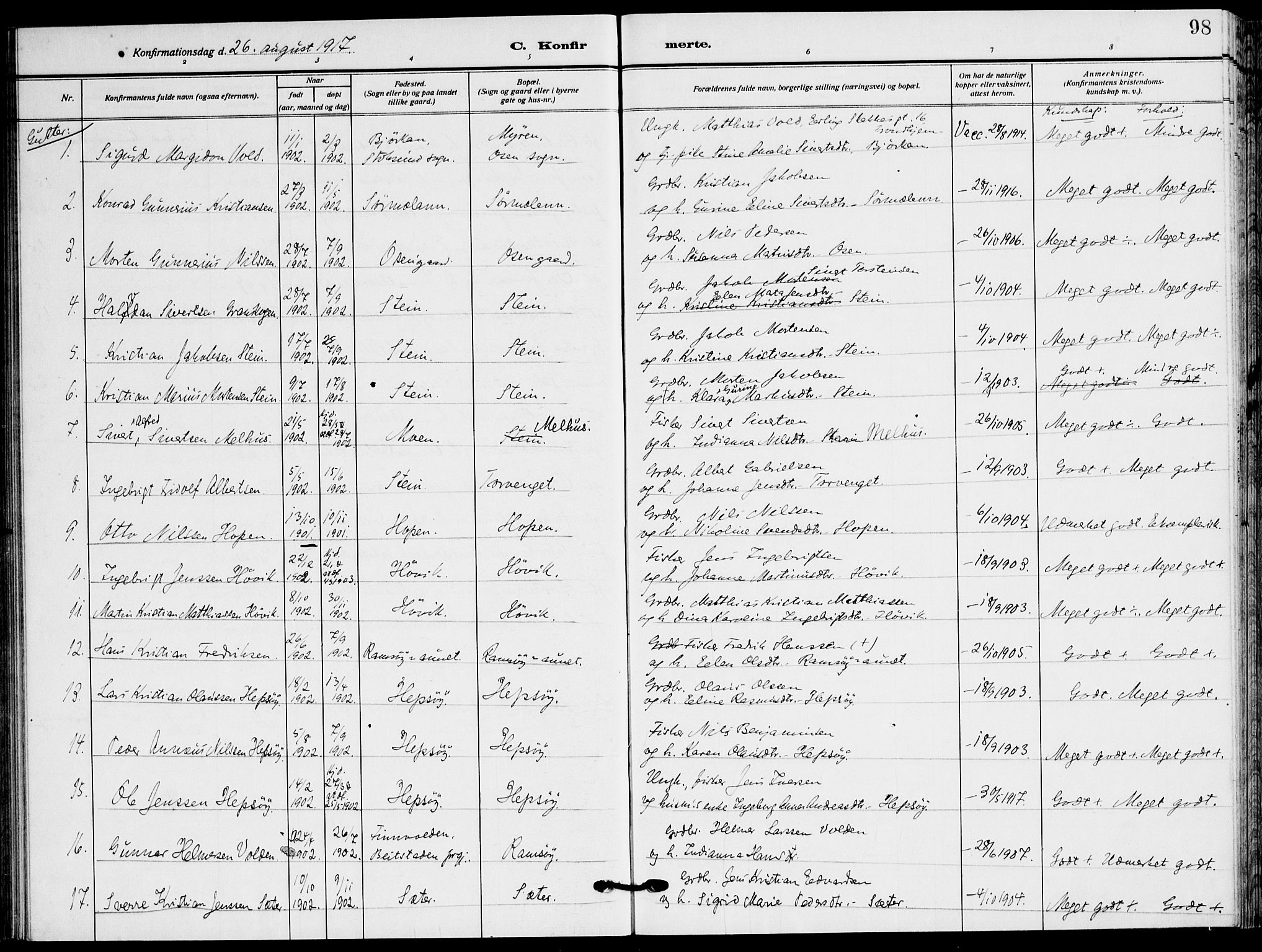 Ministerialprotokoller, klokkerbøker og fødselsregistre - Sør-Trøndelag, SAT/A-1456/658/L0724: Parish register (official) no. 658A03, 1912-1924, p. 98
