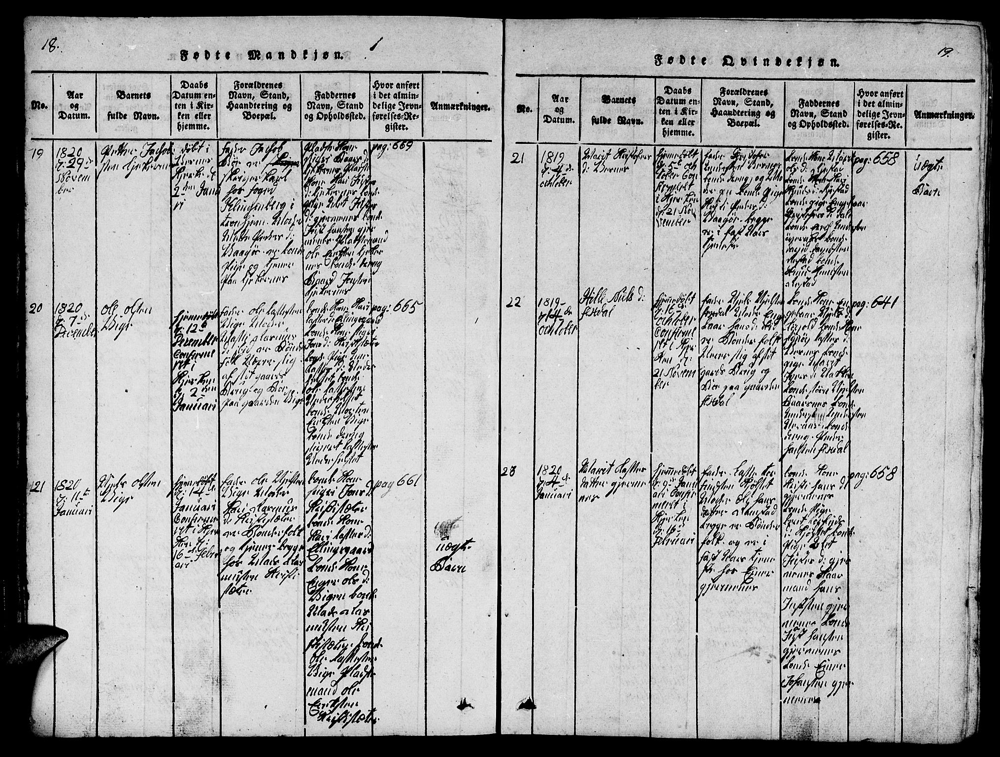 Ministerialprotokoller, klokkerbøker og fødselsregistre - Møre og Romsdal, AV/SAT-A-1454/539/L0535: Parish register (copy) no. 539C01, 1818-1842, p. 18-19