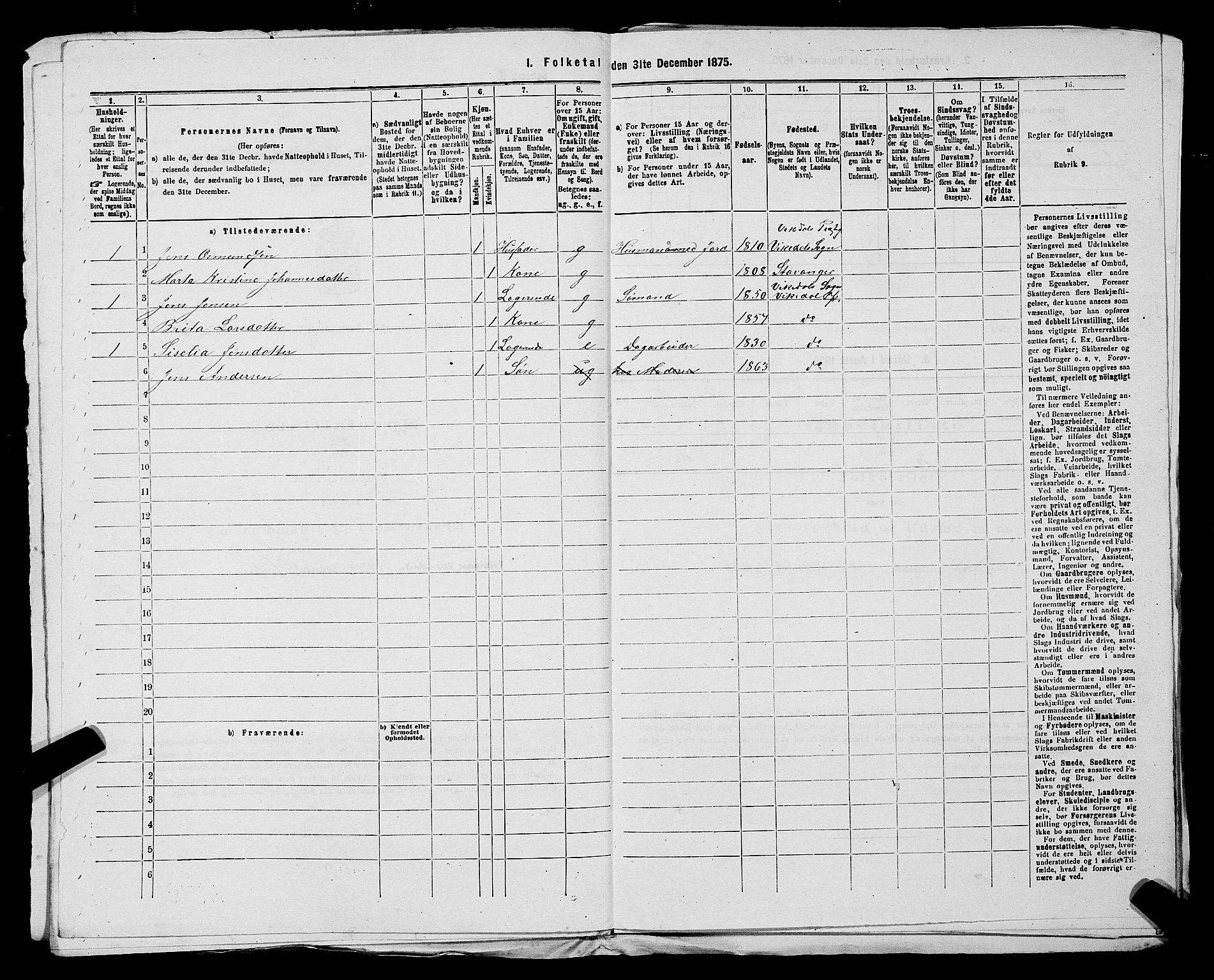 SAST, 1875 census for 1157P Vikedal, 1875, p. 908