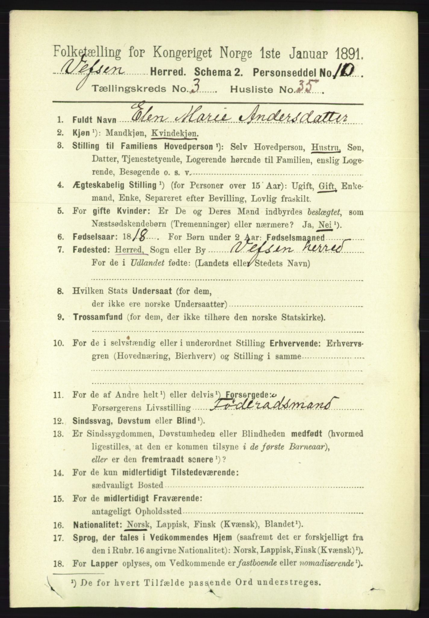 RA, 1891 census for 1824 Vefsn, 1891, p. 1525