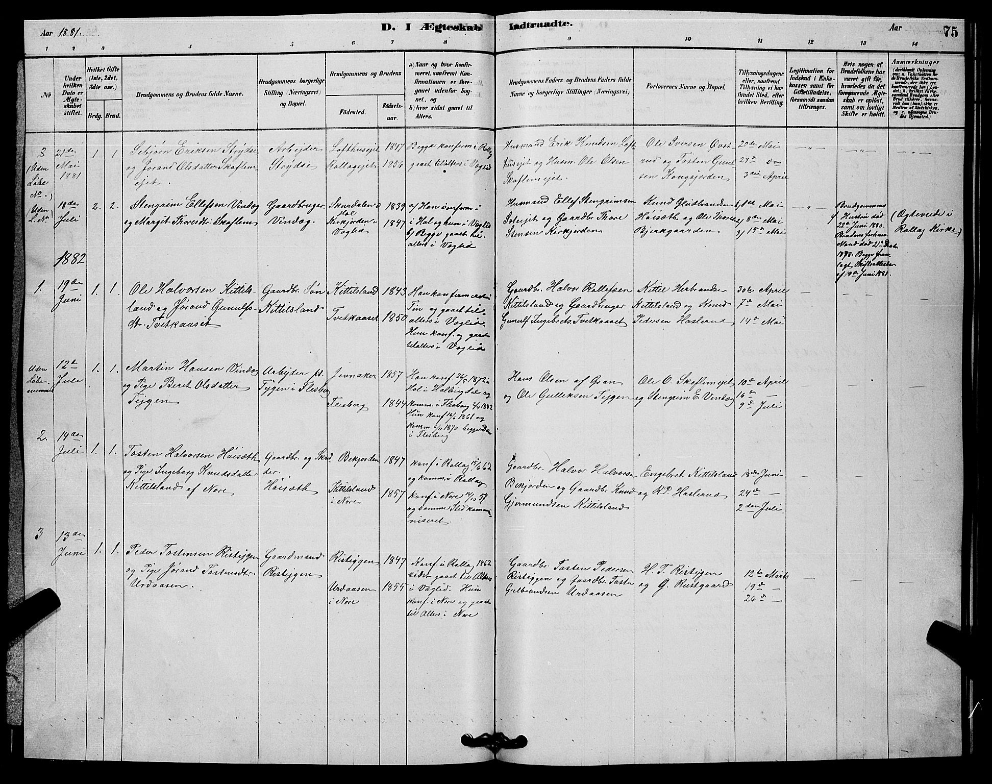 Rollag kirkebøker, SAKO/A-240/G/Gb/L0002: Parish register (copy) no. II 2, 1878-1898, p. 75