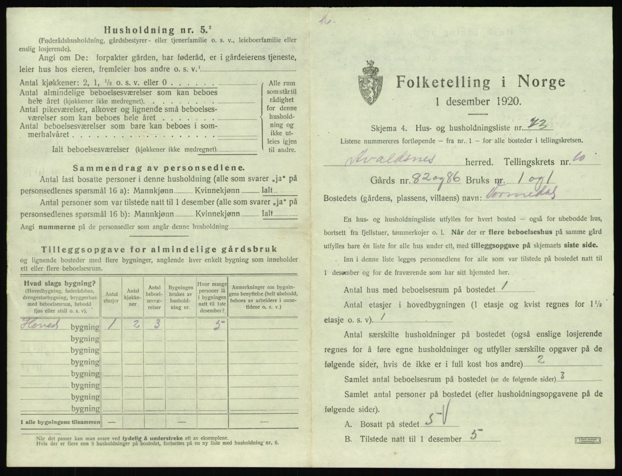 SAST, 1920 census for Avaldsnes, 1920, p. 1445