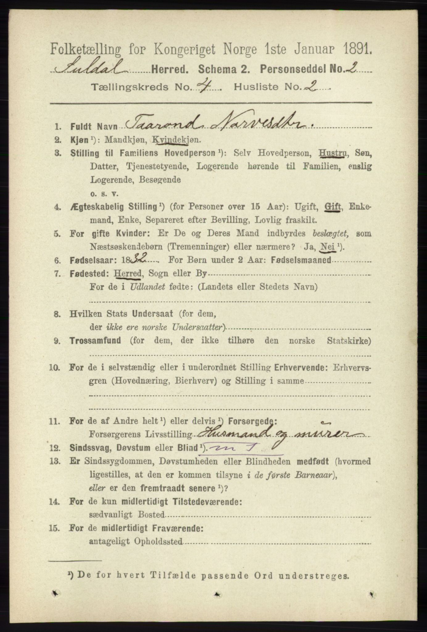 RA, 1891 census for 1134 Suldal, 1891, p. 870