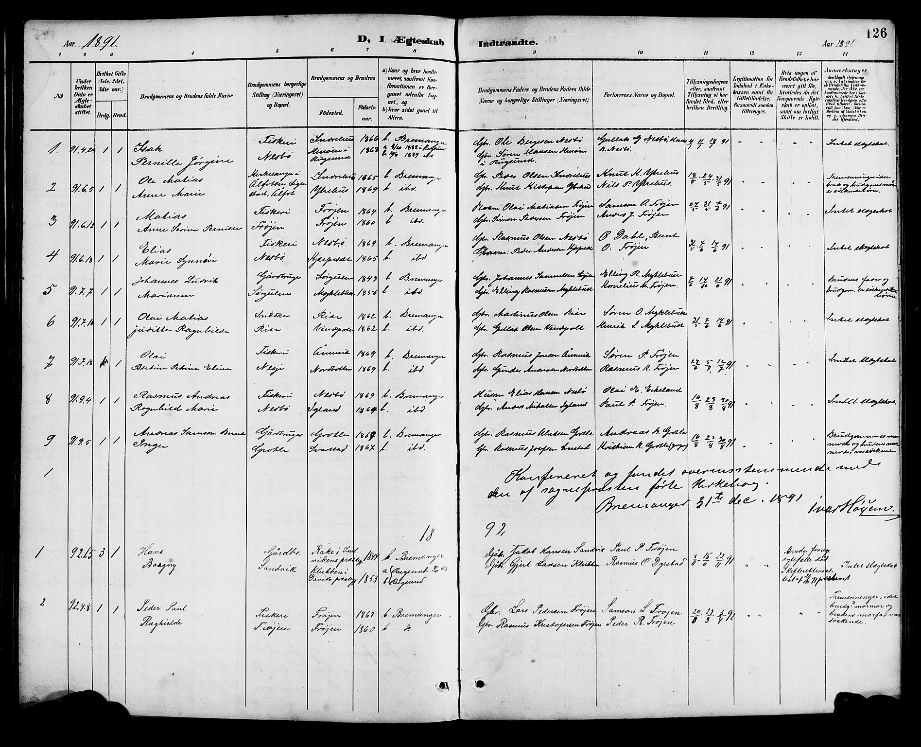 Bremanger sokneprestembete, AV/SAB-A-82201/H/Hab/Haba/L0003: Parish register (copy) no. A 3, 1890-1908, p. 126