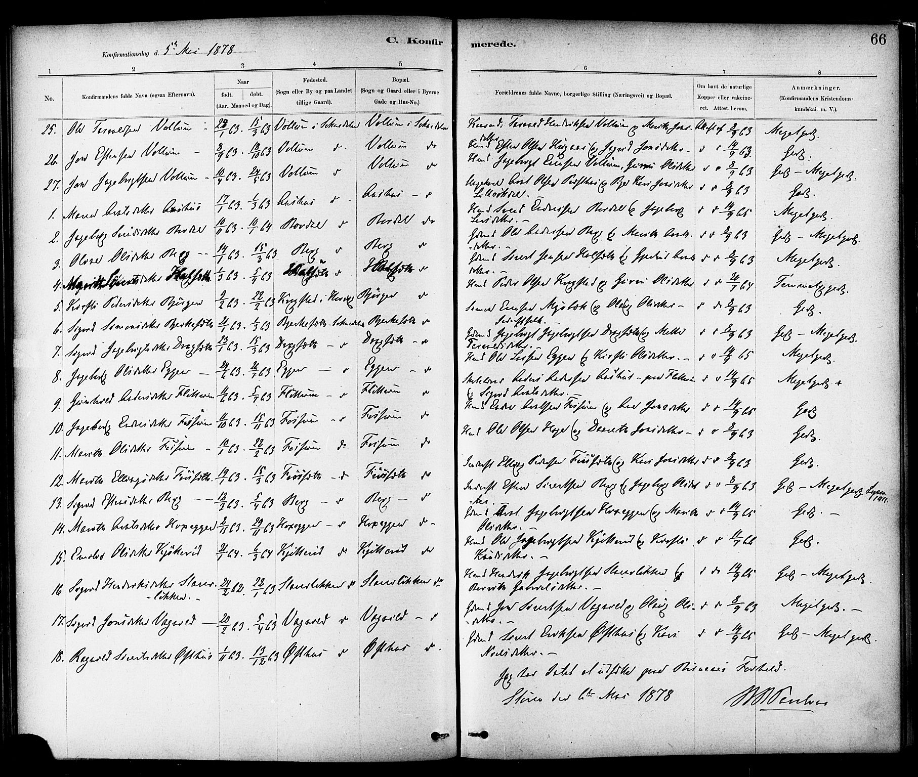 Ministerialprotokoller, klokkerbøker og fødselsregistre - Sør-Trøndelag, AV/SAT-A-1456/689/L1040: Parish register (official) no. 689A05, 1878-1890, p. 66