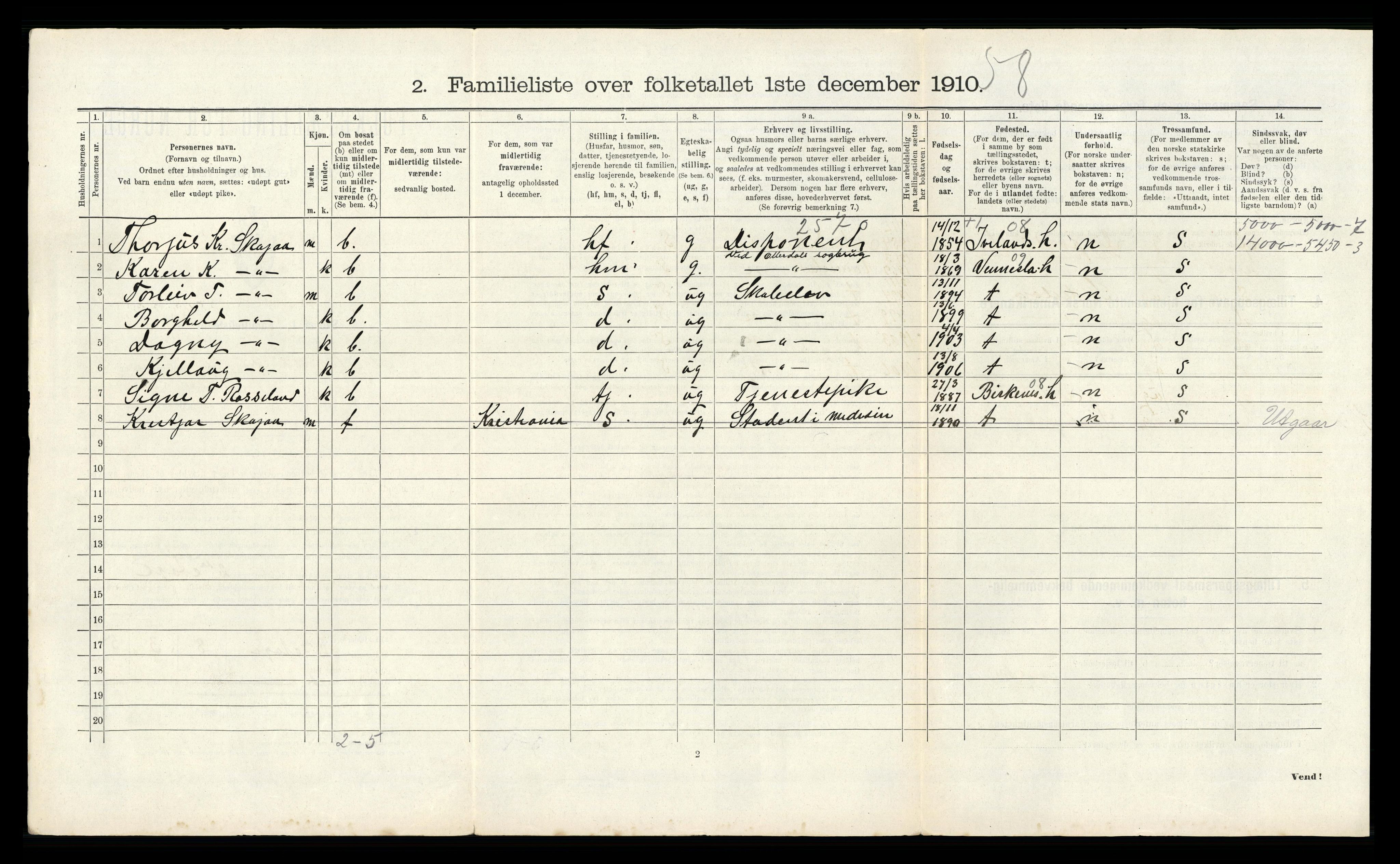 RA, 1910 census for Kristiansand, 1910, p. 193