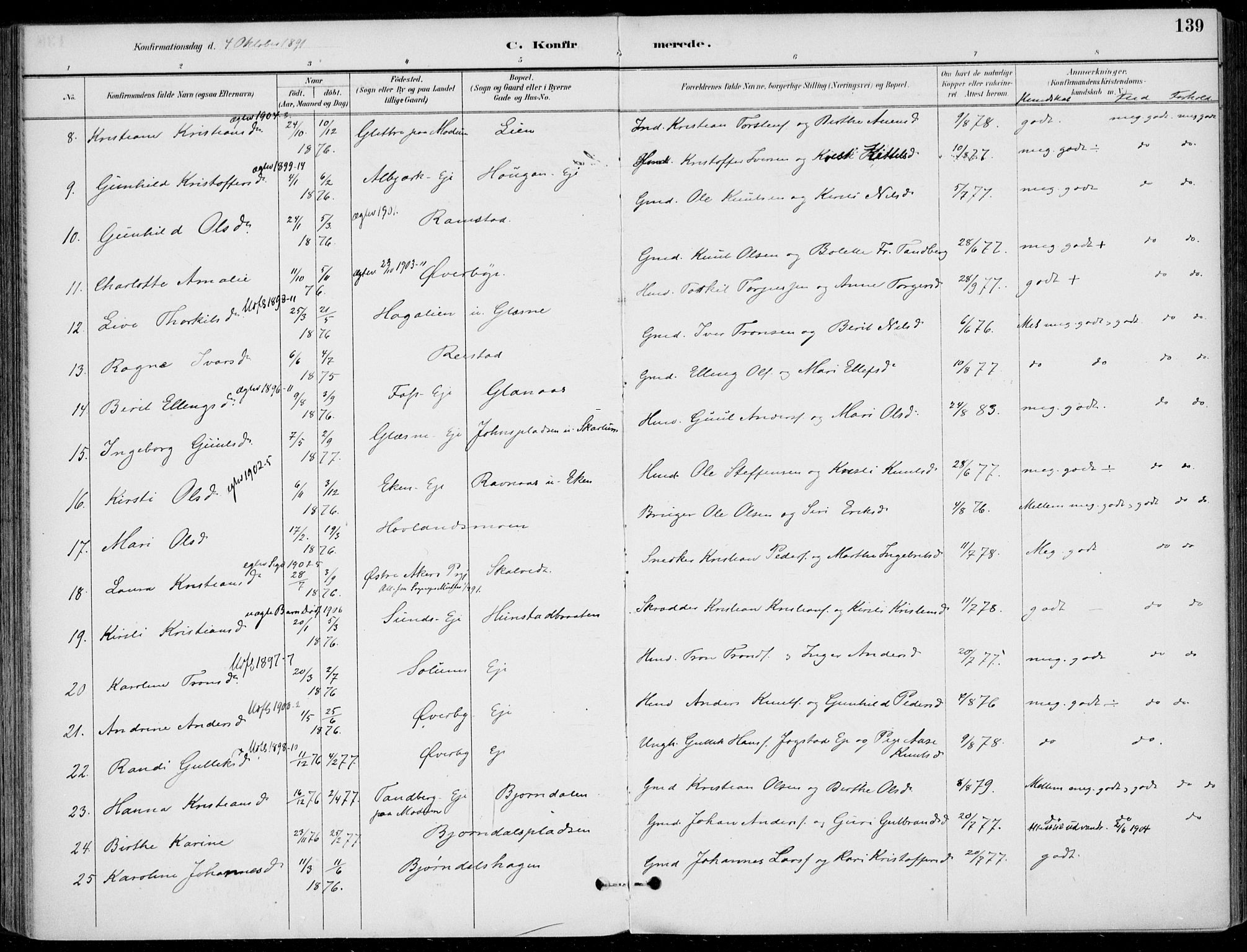 Sigdal kirkebøker, AV/SAKO-A-245/F/Fb/L0001: Parish register (official) no. II 1, 1888-1900, p. 139