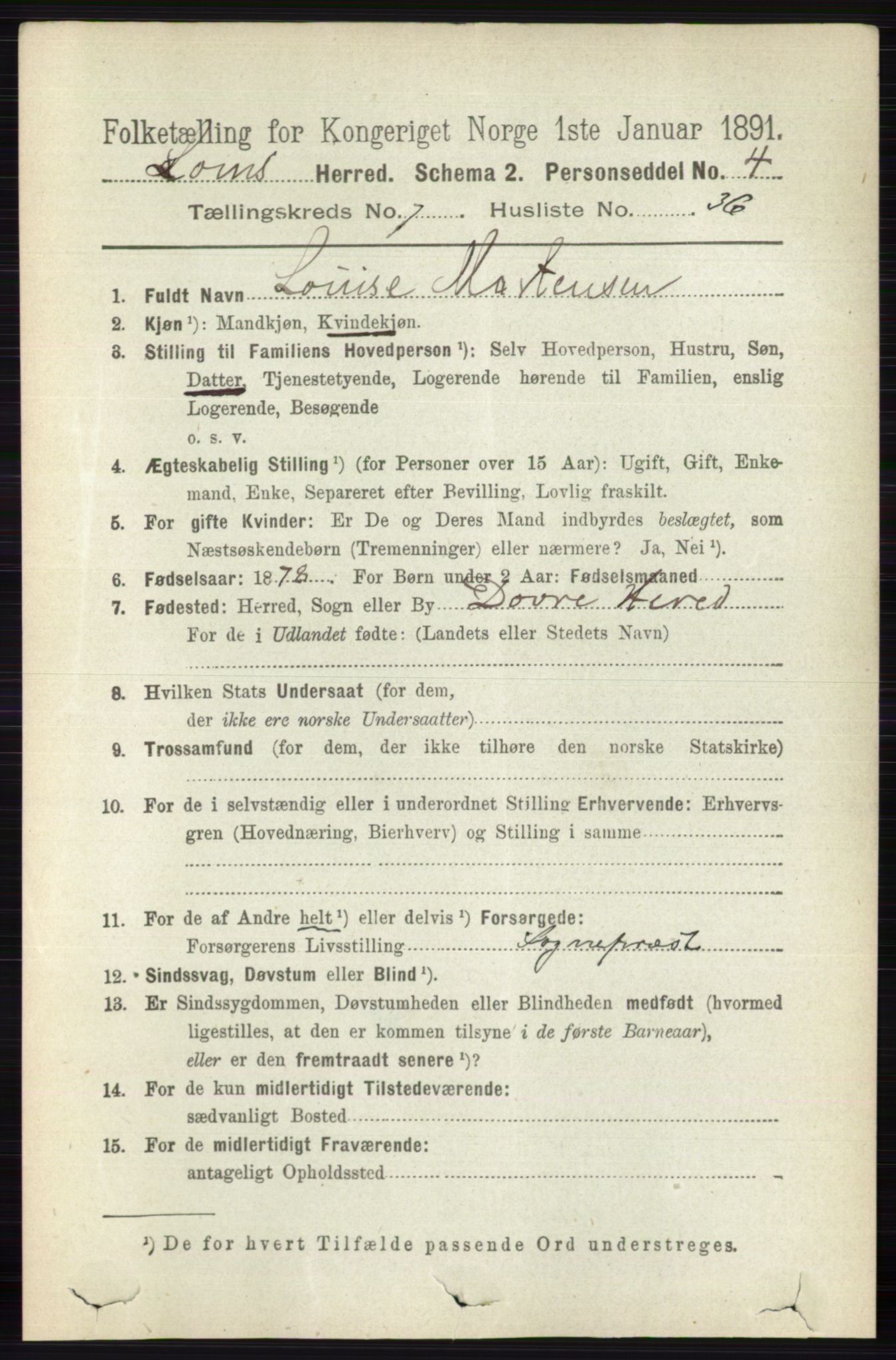 RA, 1891 census for 0514 Lom, 1891, p. 3034