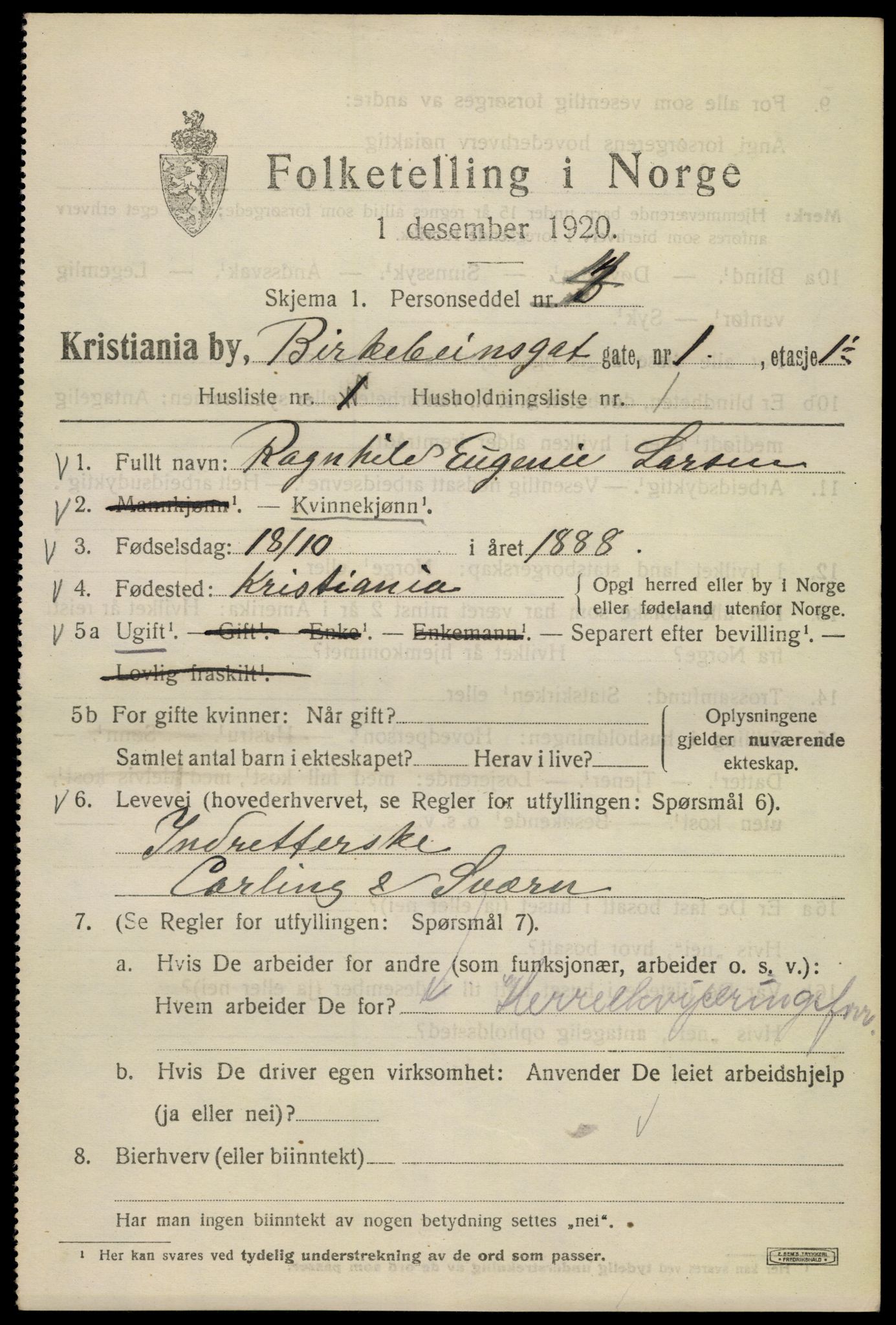 SAO, 1920 census for Kristiania, 1920, p. 155991