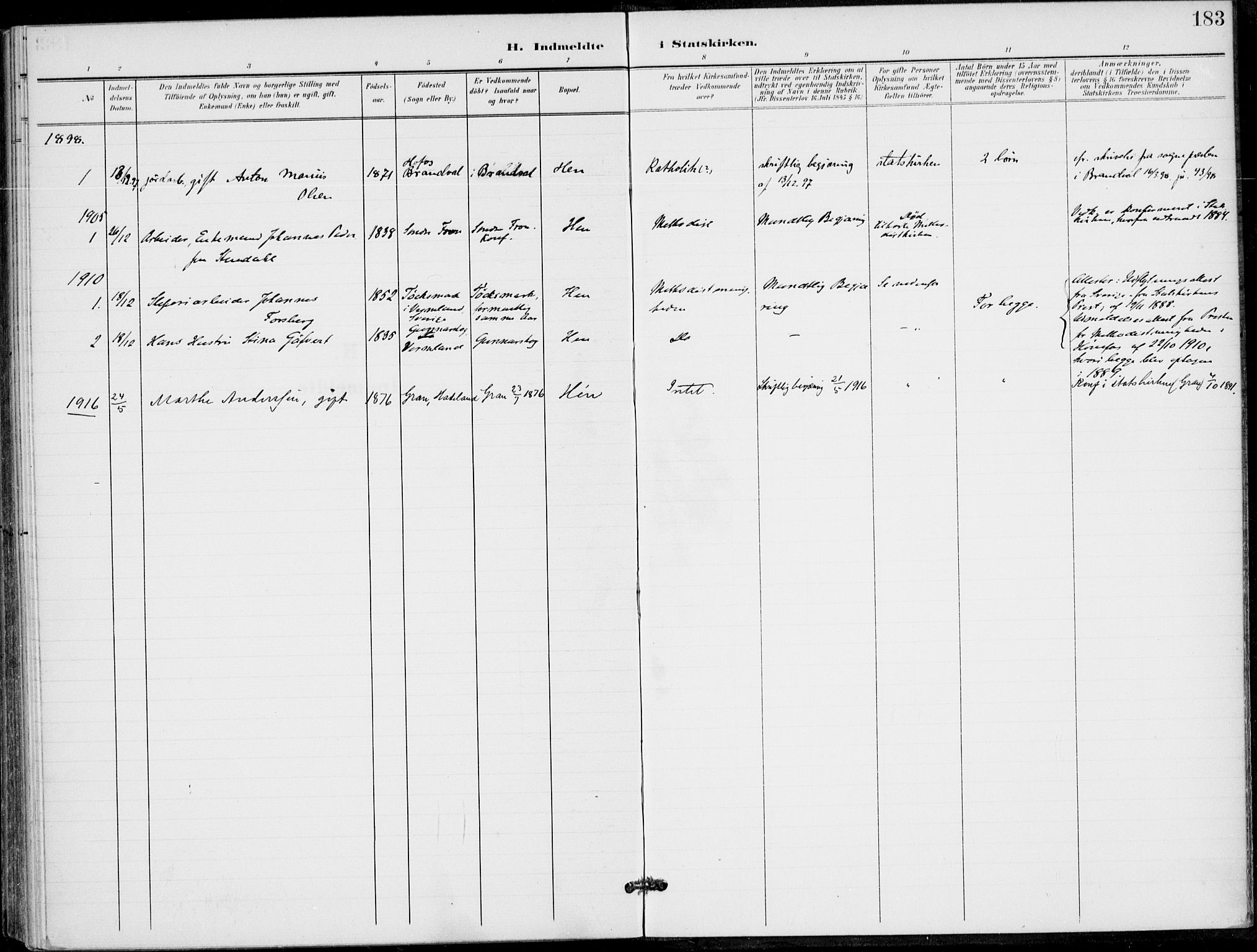 Ådal kirkebøker, AV/SAKO-A-248/F/Fb/L0002: Parish register (official) no. II 2, 1898-1917, p. 183