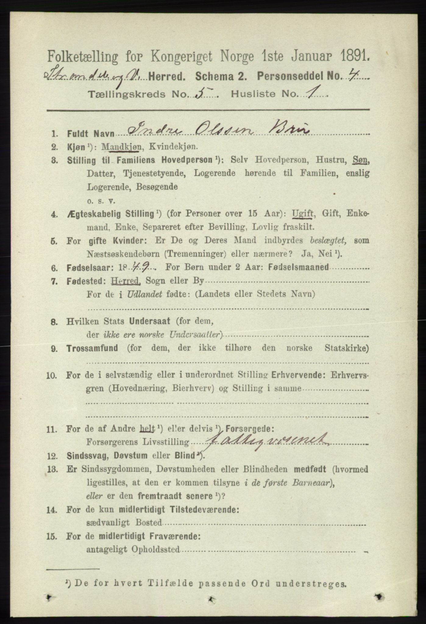 RA, 1891 census for 1226 Strandebarm og Varaldsøy, 1891, p. 1890