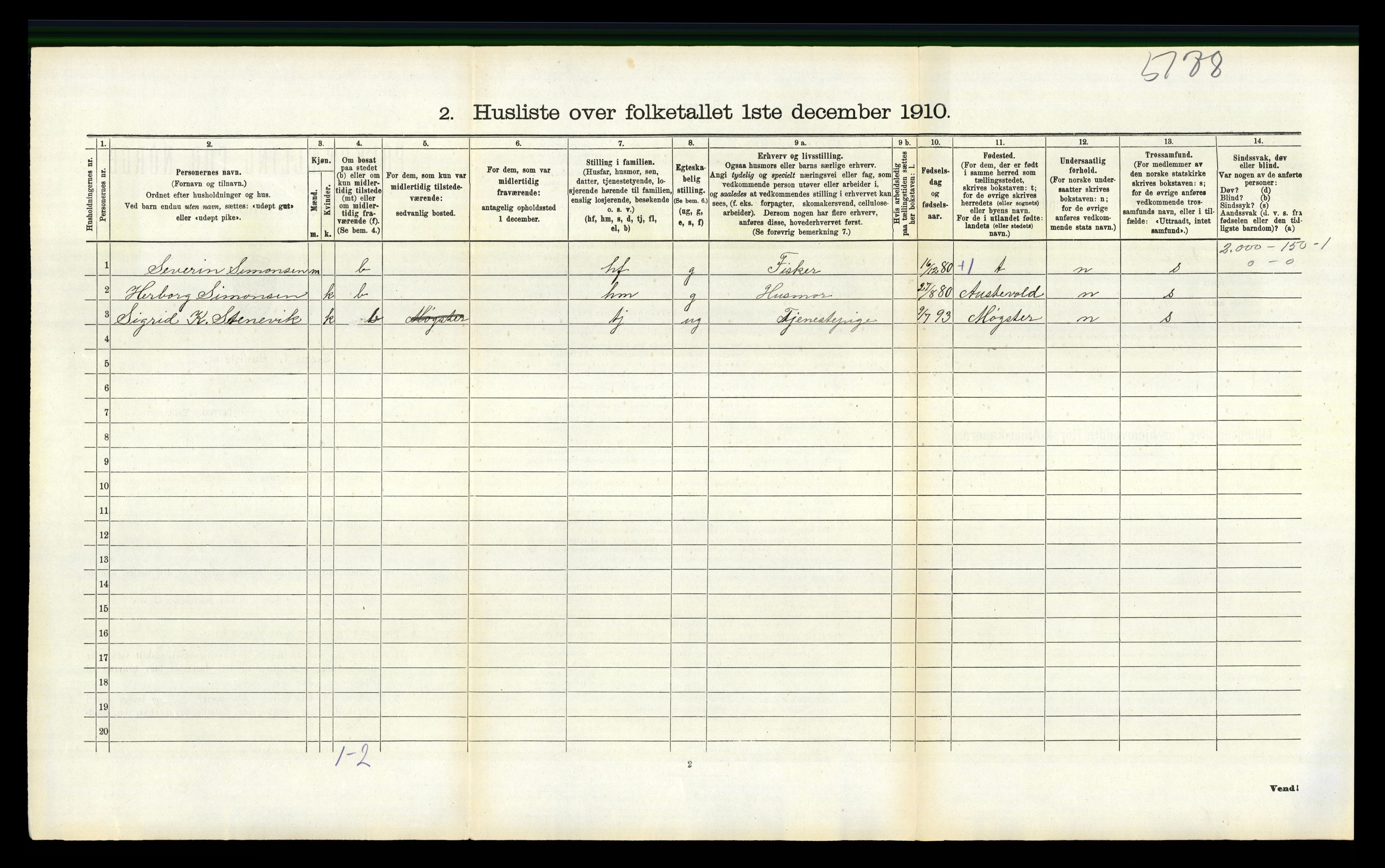 RA, 1910 census for Torvastad, 1910, p. 654