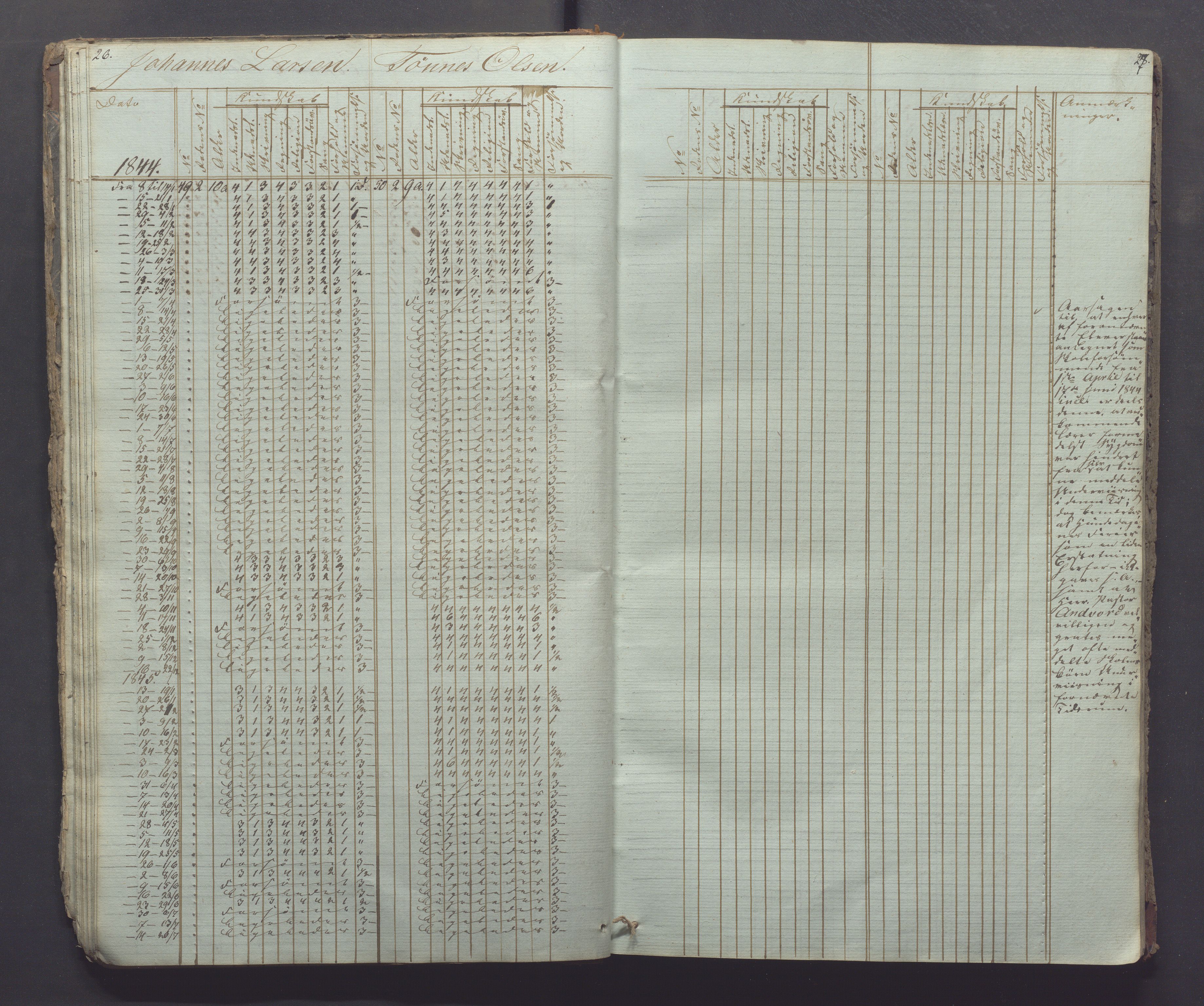 Egersund kommune (Ladested) - Egersund almueskole/folkeskole, IKAR/K-100521/H/L0002: Skoleprotokoll - Faste Almueskole, 2. klasse, 1844-1852, p. 26-27