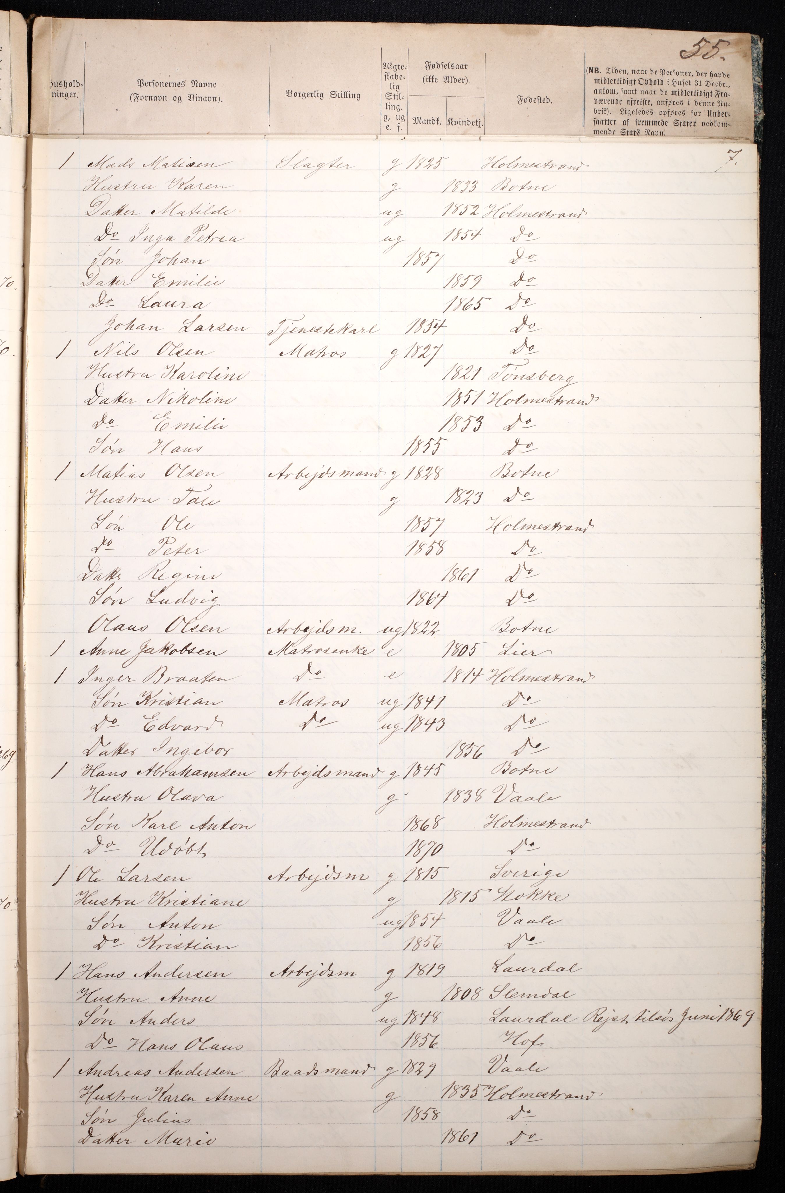 RA, 1870 census for 0702 Holmestrand, 1870, p. 11