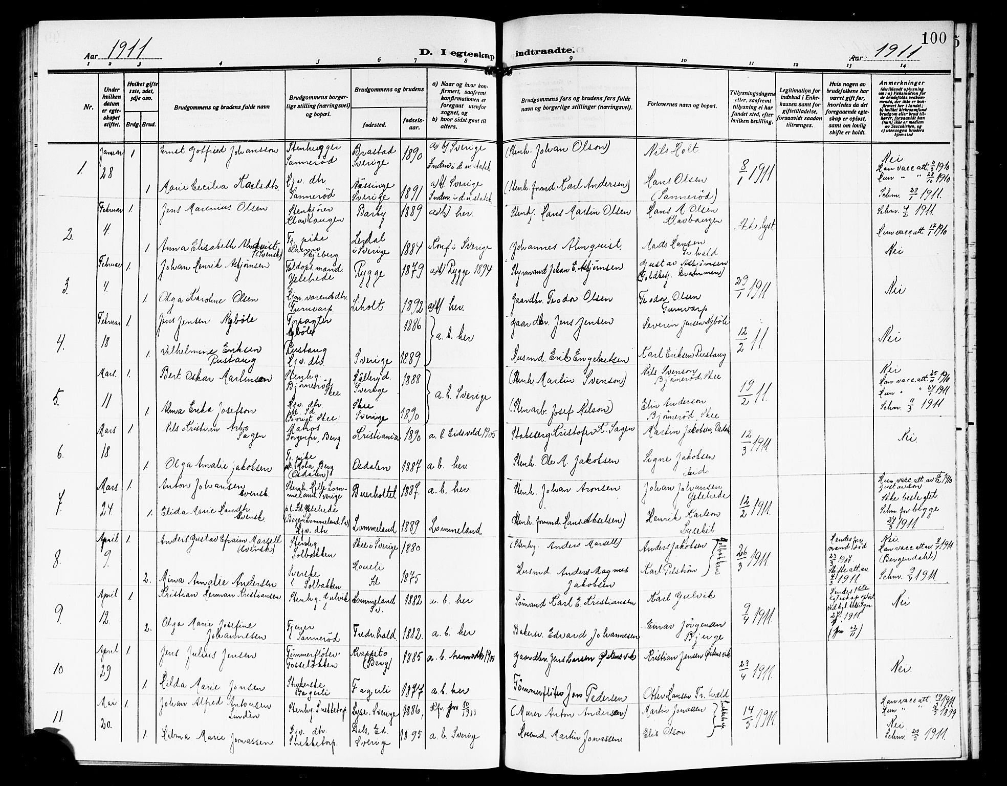Idd prestekontor Kirkebøker, SAO/A-10911/G/Gb/L0002: Parish register (copy) no. II 2, 1907-1913, p. 100