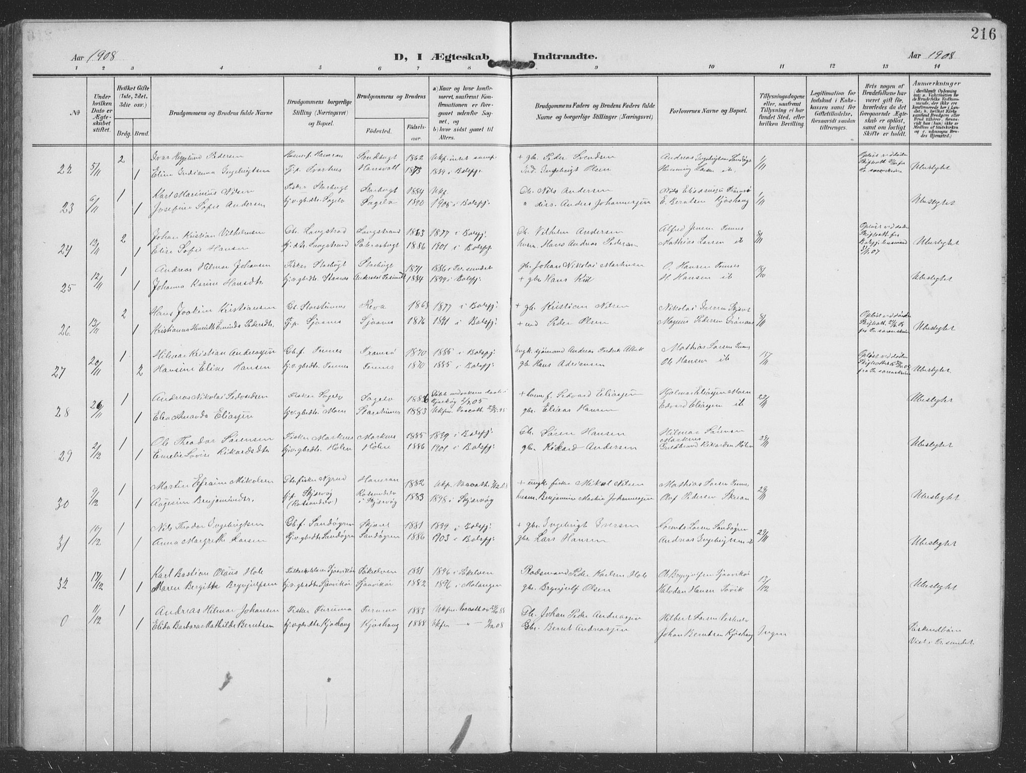 Balsfjord sokneprestembete, SATØ/S-1303/G/Ga/L0009klokker: Parish register (copy) no. 9, 1906-1920, p. 216