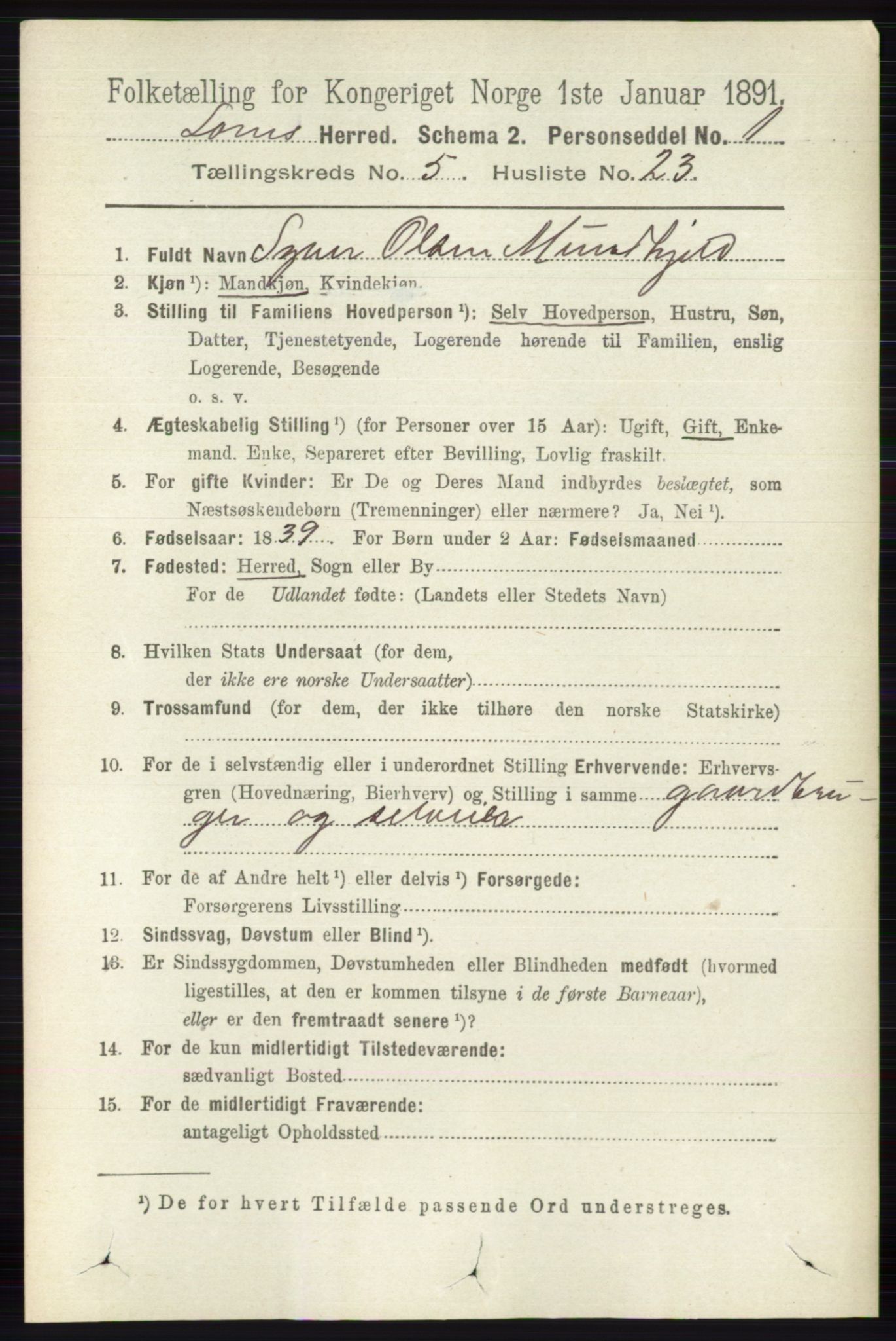 RA, 1891 census for 0514 Lom, 1891, p. 1972