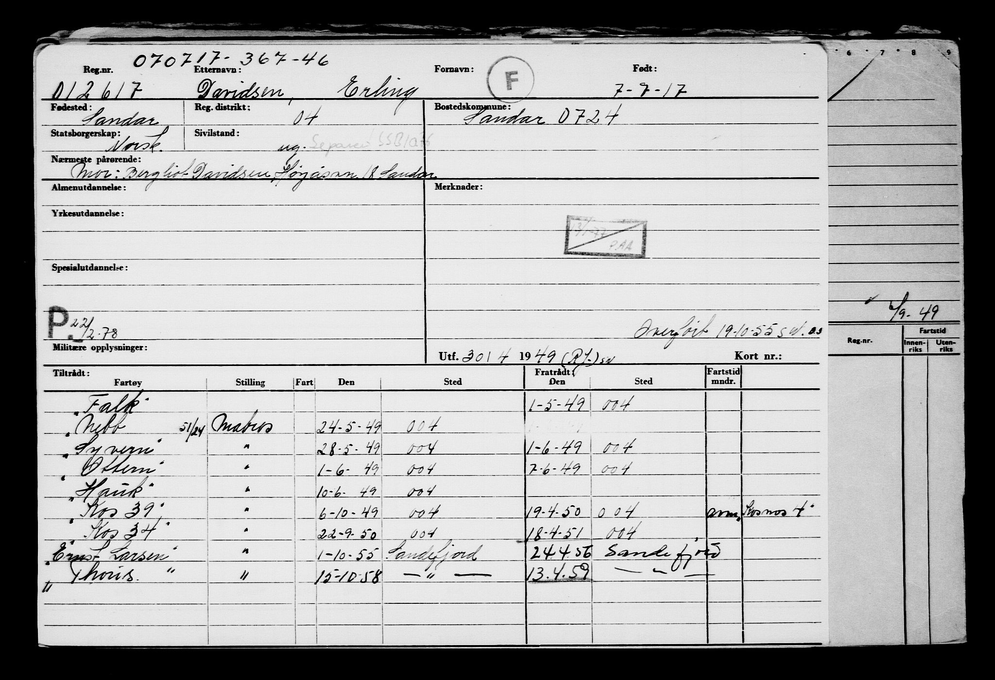 Direktoratet for sjømenn, AV/RA-S-3545/G/Gb/L0150: Hovedkort, 1917, p. 140