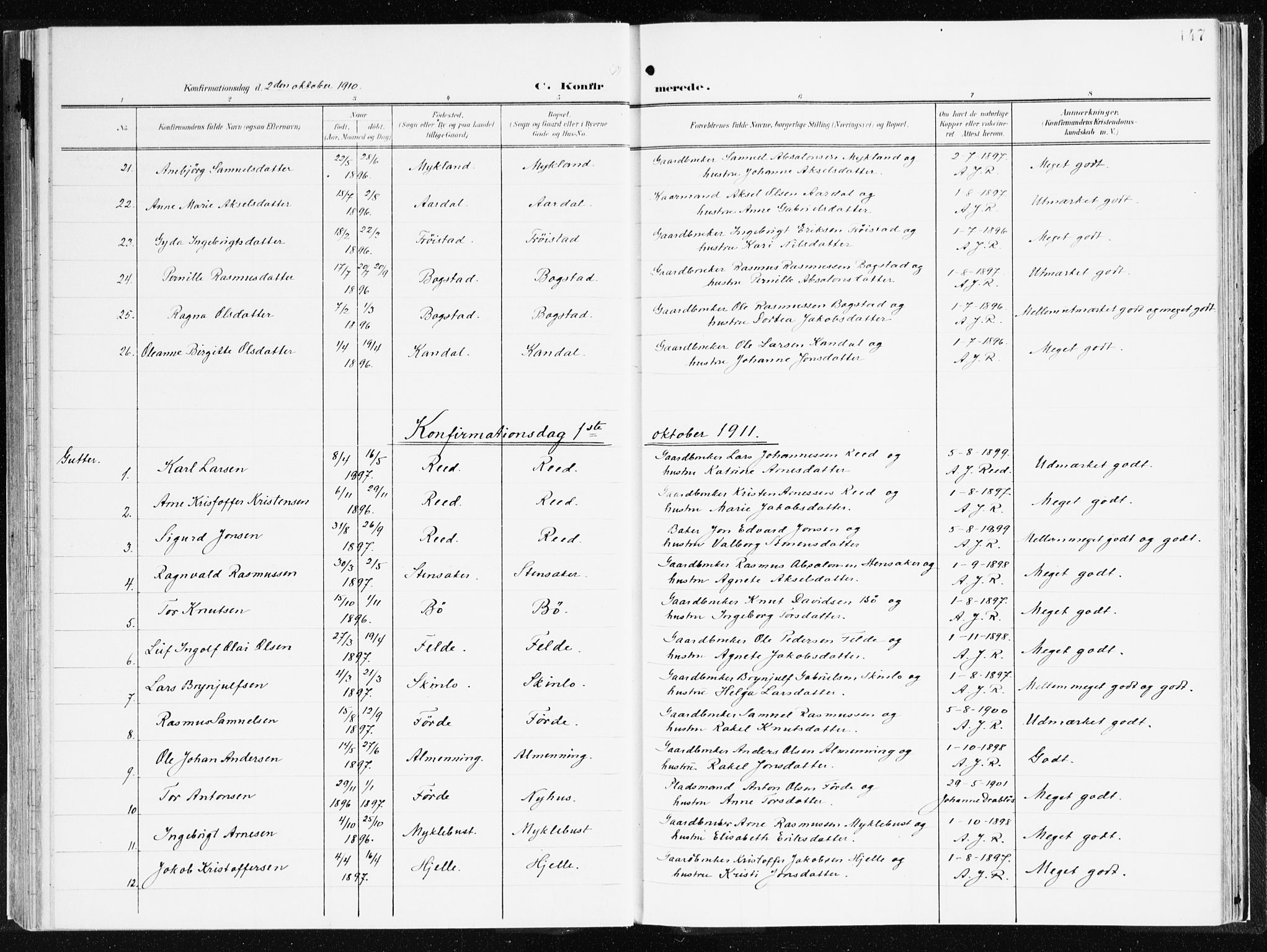 Gloppen sokneprestembete, AV/SAB-A-80101/H/Haa/Haac/L0003: Parish register (official) no. C 3, 1904-1921, p. 147