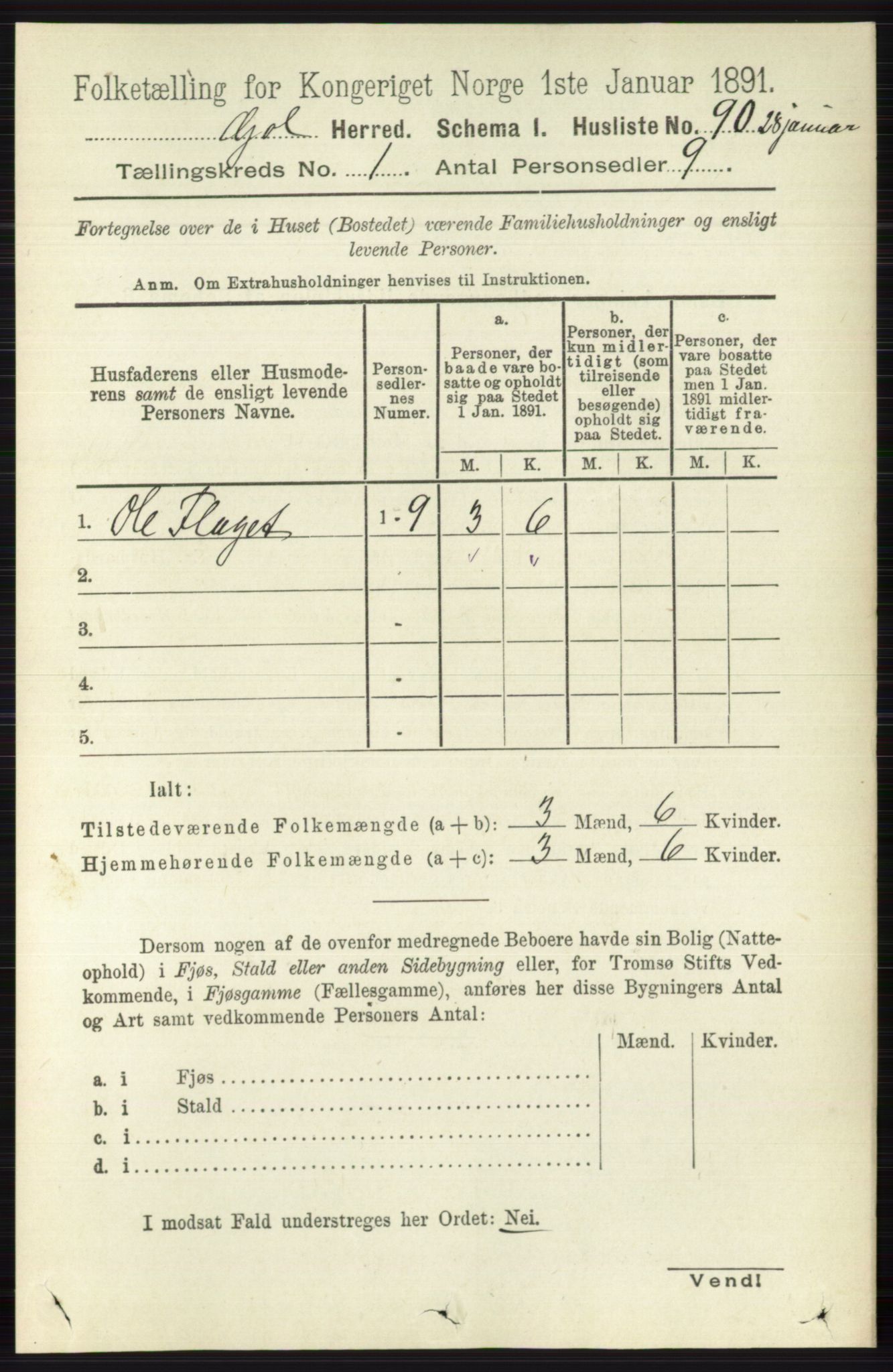 RA, 1891 census for 0617 Gol og Hemsedal, 1891, p. 117