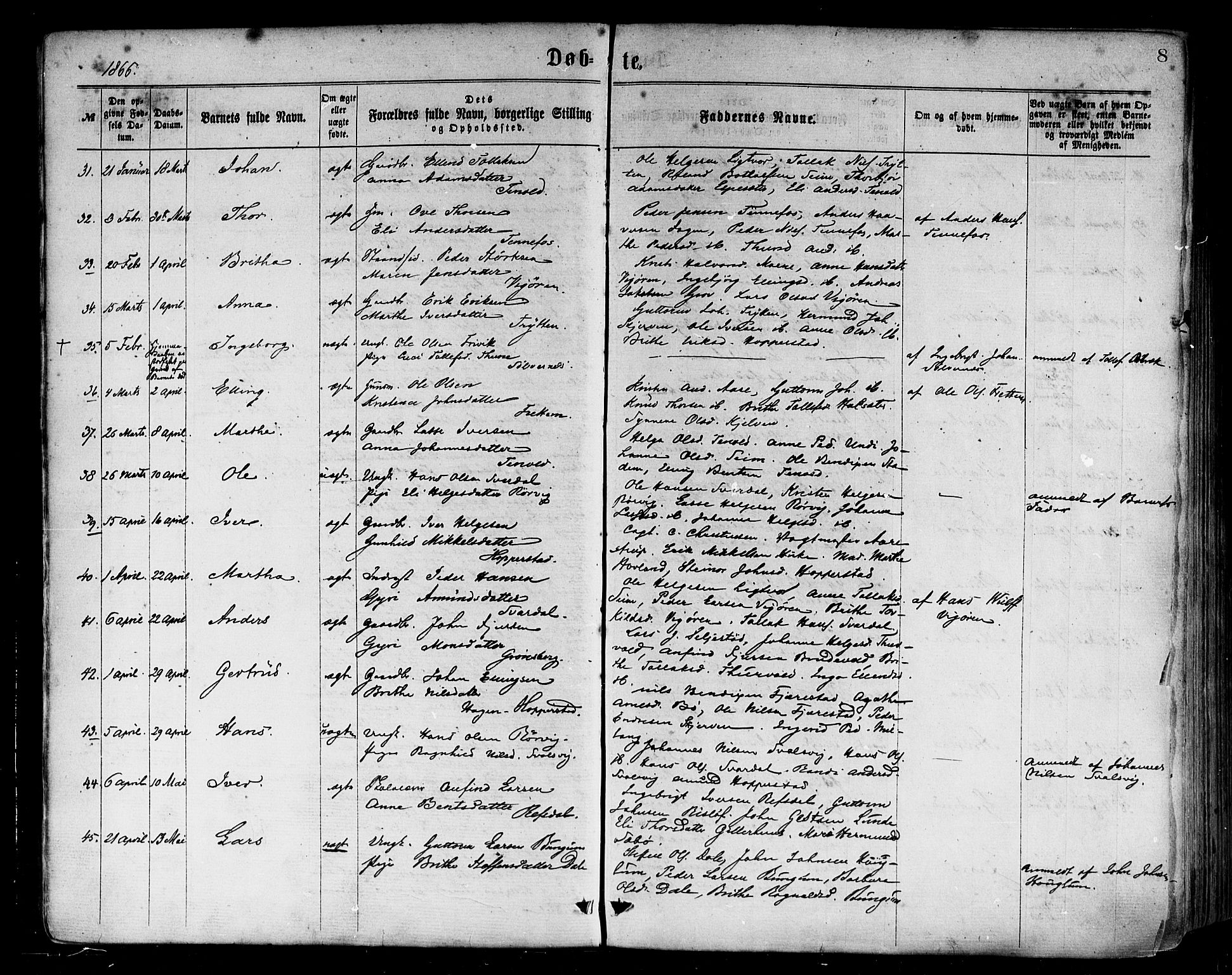 Vik sokneprestembete, AV/SAB-A-81501/H/Haa/Haaa/L0009: Parish register (official) no. A 9, 1866-1877, p. 8