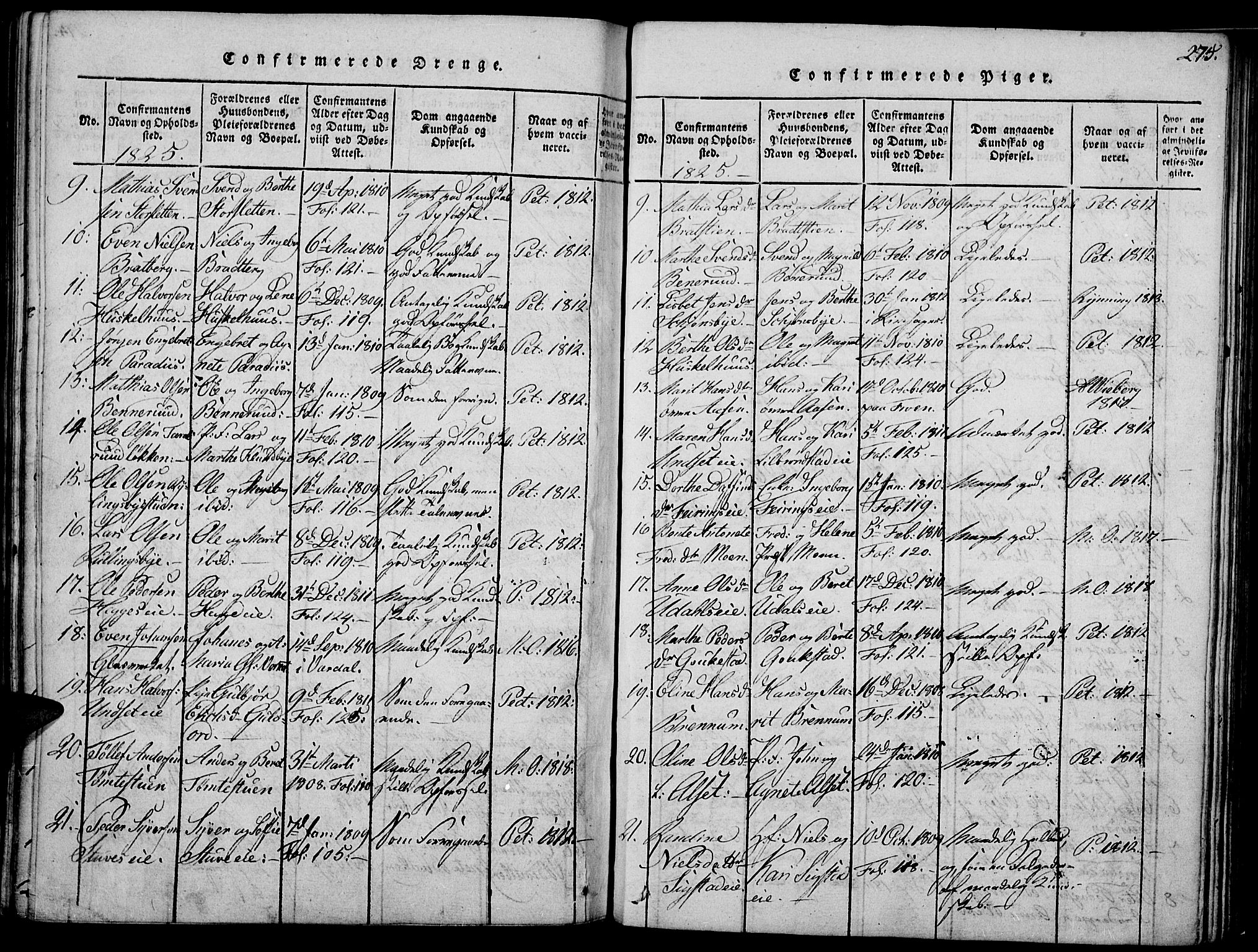 Biri prestekontor, SAH/PREST-096/H/Ha/Haa/L0003: Parish register (official) no. 3, 1814-1828, p. 275