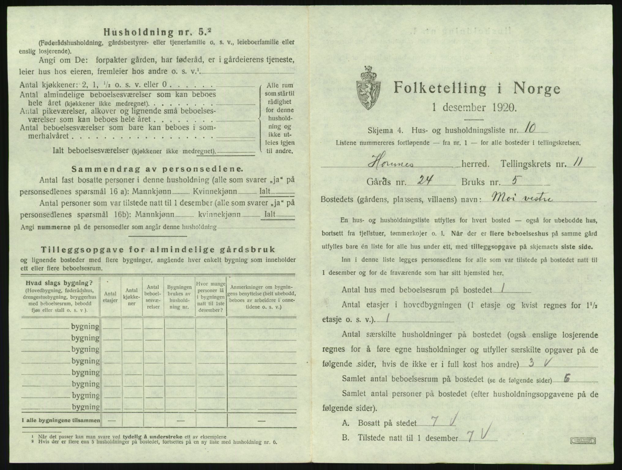 SAK, 1920 census for Hornnes, 1920, p. 449