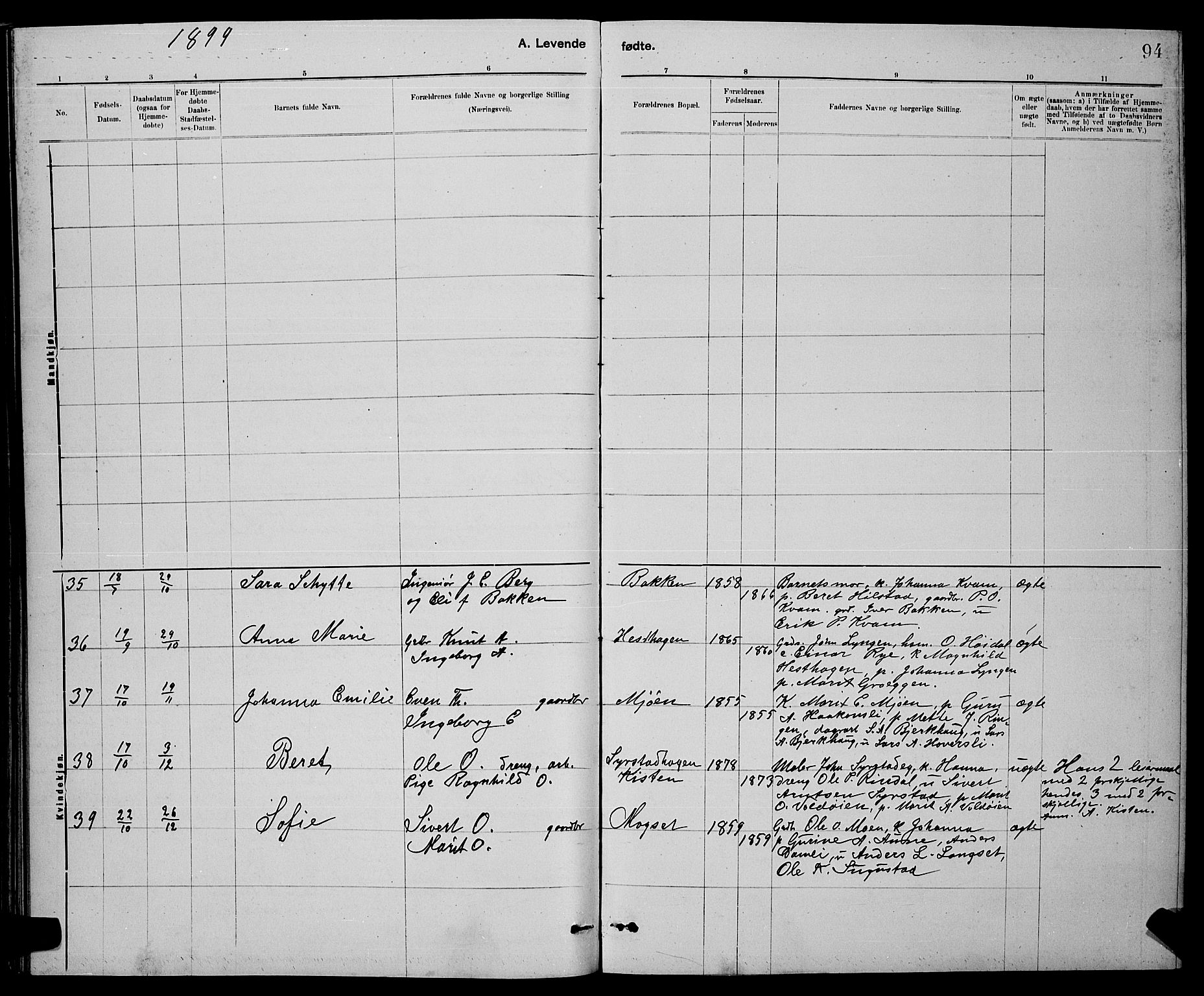 Ministerialprotokoller, klokkerbøker og fødselsregistre - Sør-Trøndelag, SAT/A-1456/672/L0863: Parish register (copy) no. 672C02, 1888-1901, p. 94