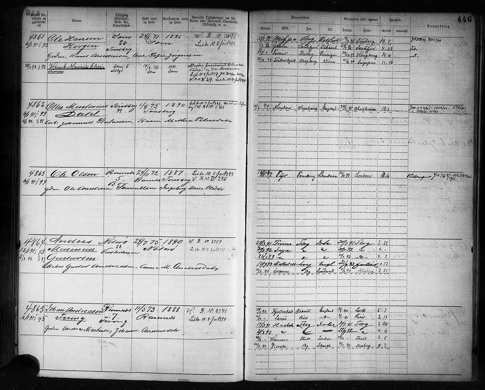 Tønsberg innrulleringskontor, AV/SAKO-A-786/F/Fb/L0007: Annotasjonsrulle Patent nr. 2636-5150, 1881-1892, p. 447