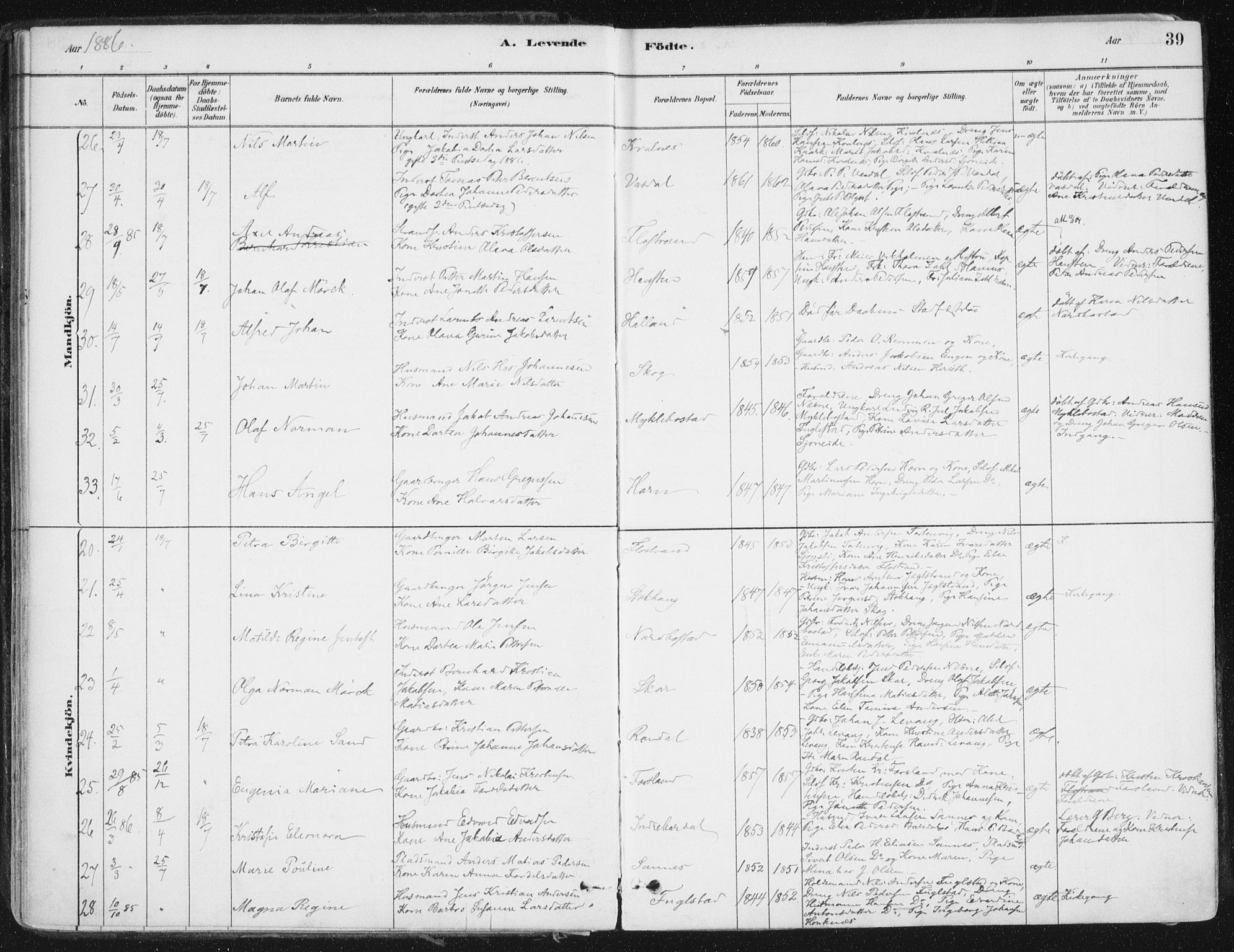 Ministerialprotokoller, klokkerbøker og fødselsregistre - Nordland, SAT/A-1459/838/L0552: Parish register (official) no. 838A10, 1880-1910, p. 39